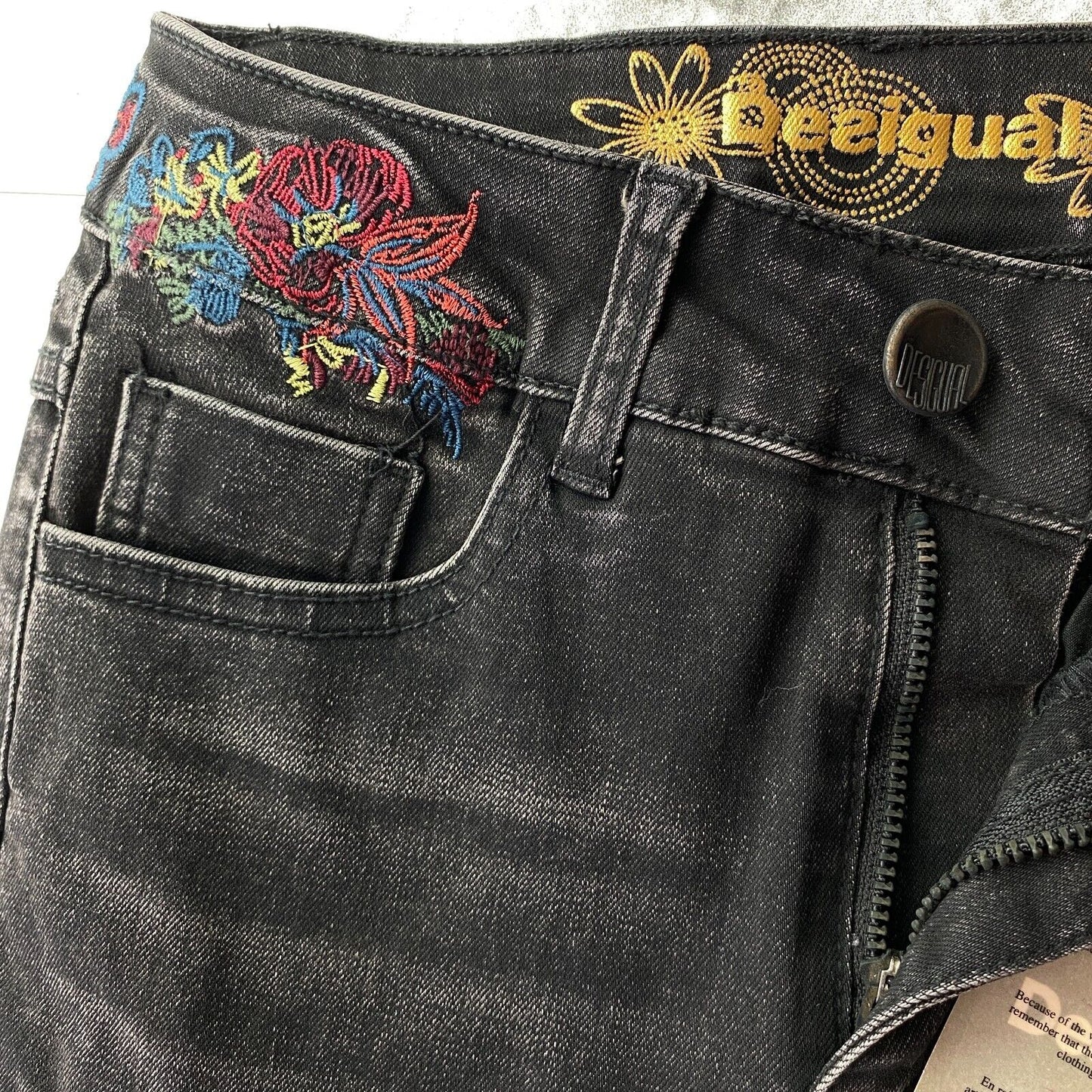 Desigual DESIRE Women Dark Grey Skinny Fit Cuffed Jeans EUR 34 UK 6 US 0 W23