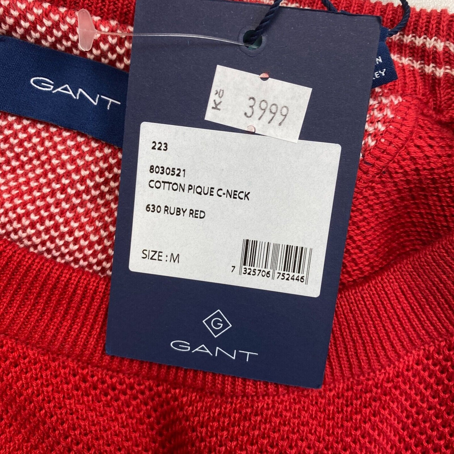 GANT Red Cotton Pique Crew Neck Sweater Jumper Size M