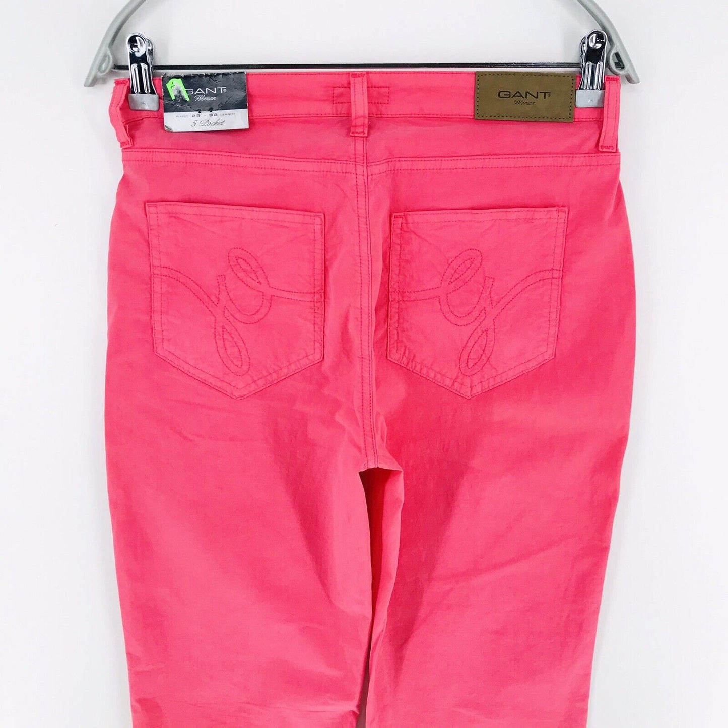 €115 GANT Women Pink Stretch Regular Bootcut Fit Chino Pants Trousers W29 L32