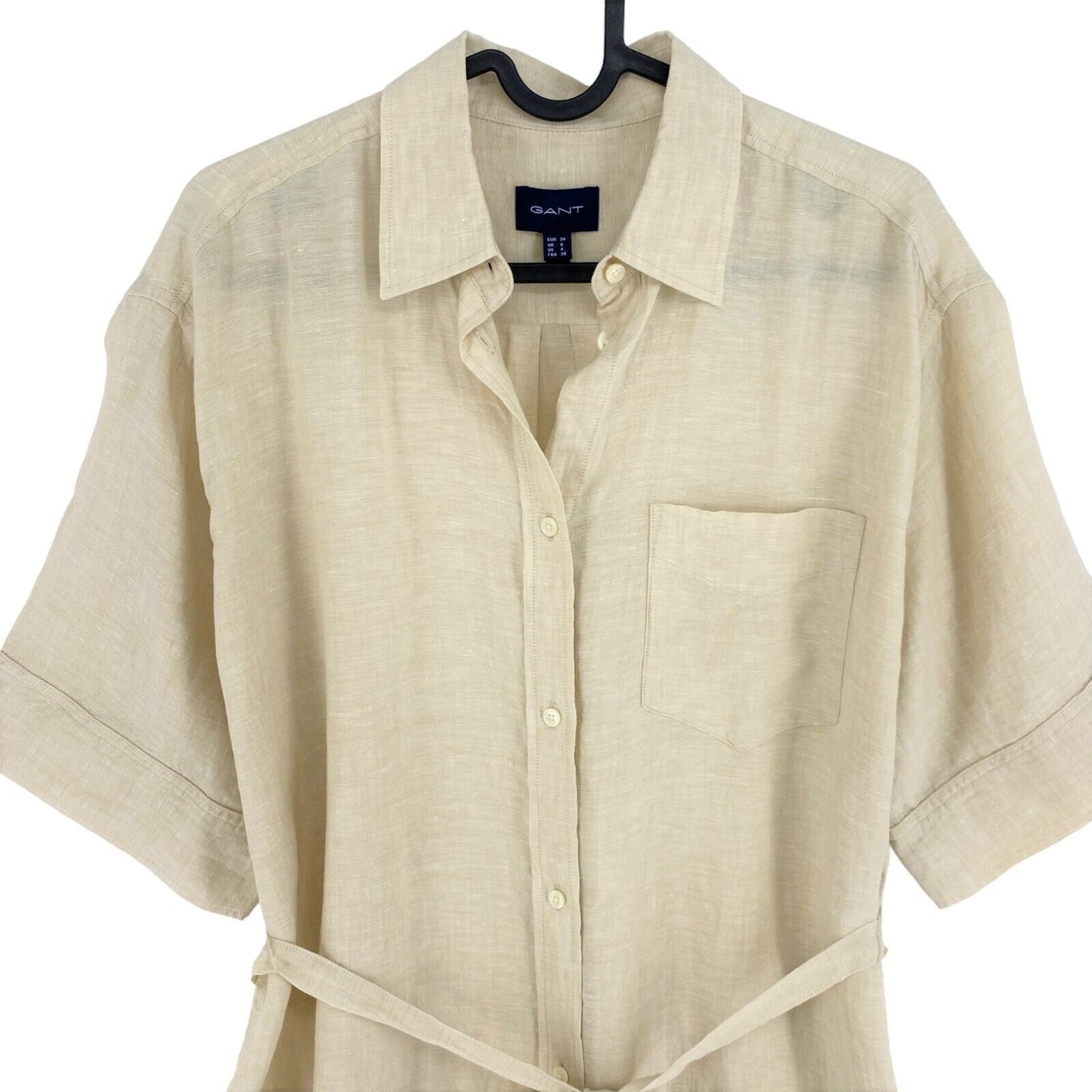 GANT Beige Linen Shirt Short Sleeves Dress Size EU 34 UK 6 US 4