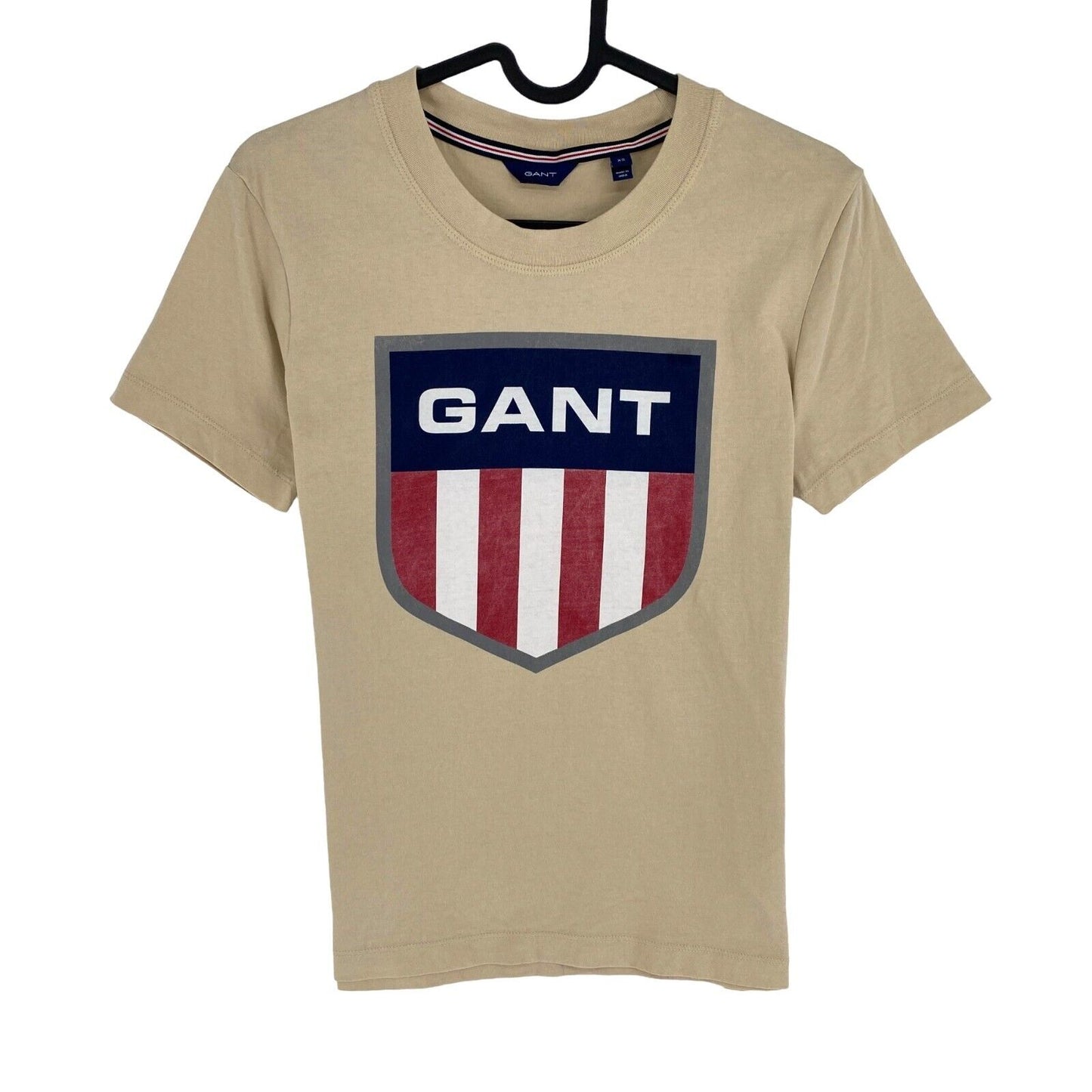 GANT Women Dark Beige Retro Shield Crew Neck Short Sleeves T Shirt Size XS