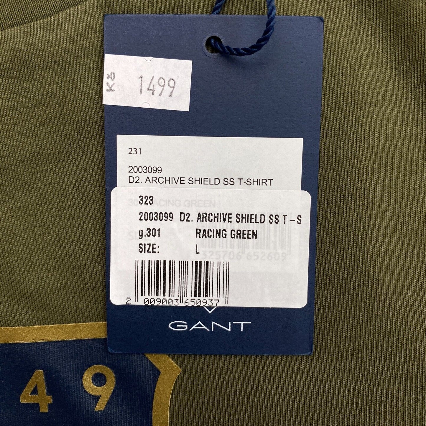 GANT Men Green Archive Shield Crew Neck Short Sleeve T Shirt Size L