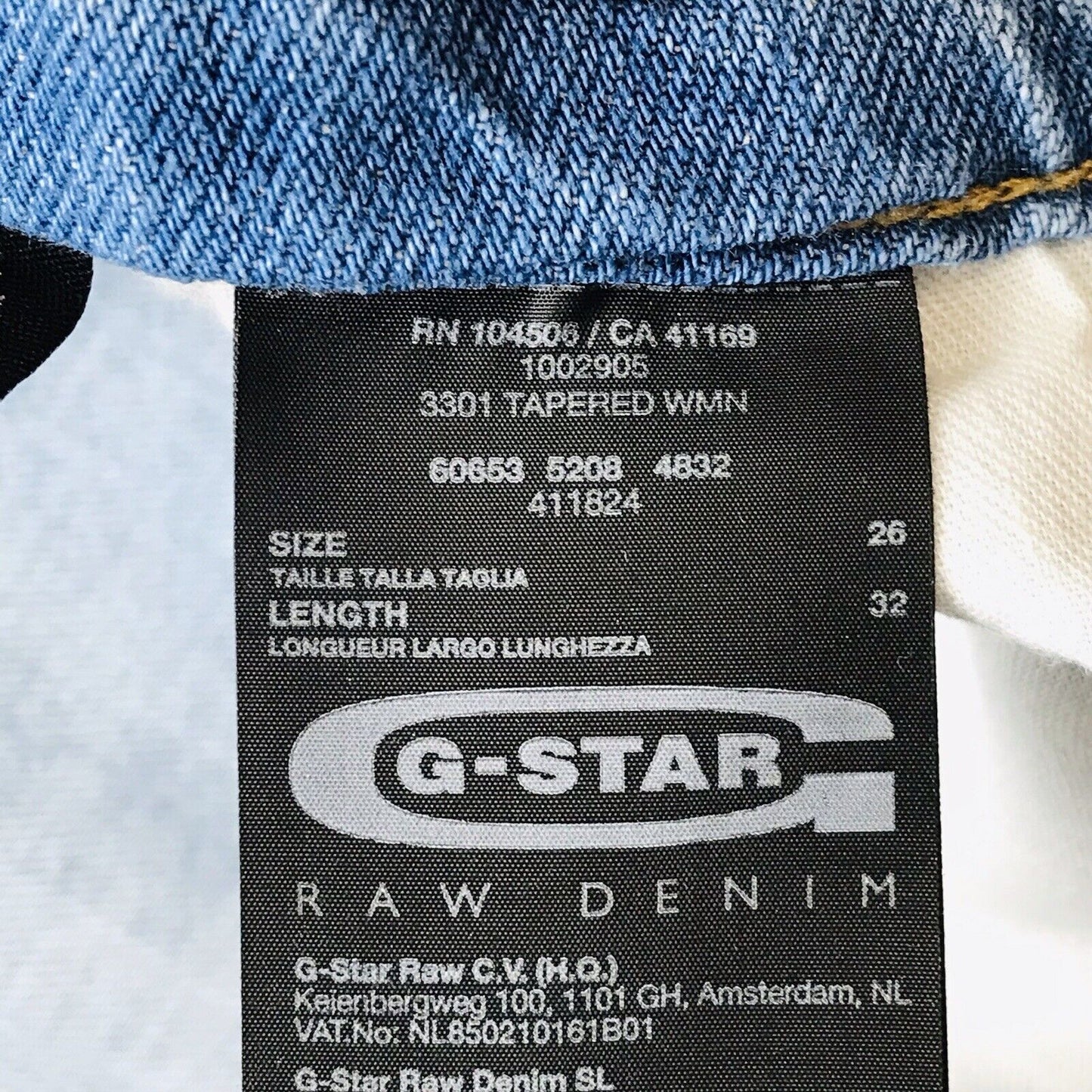 G-STAR RAW 3301 femme bleu coupe ample fuselée jean W26 L32