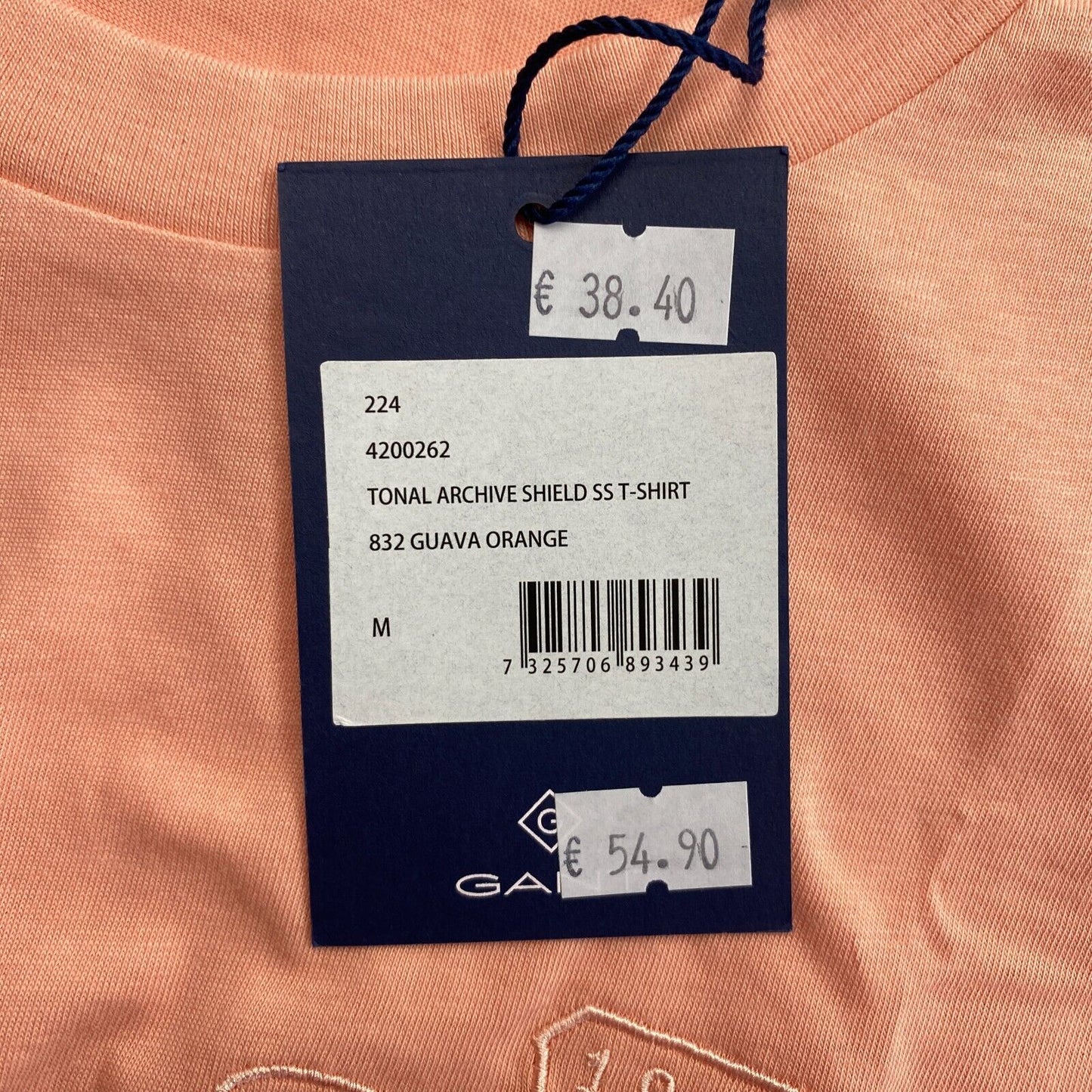 GANT Pinkish Orange Tonal Archive Shield Crew Neck T Shirt Size M