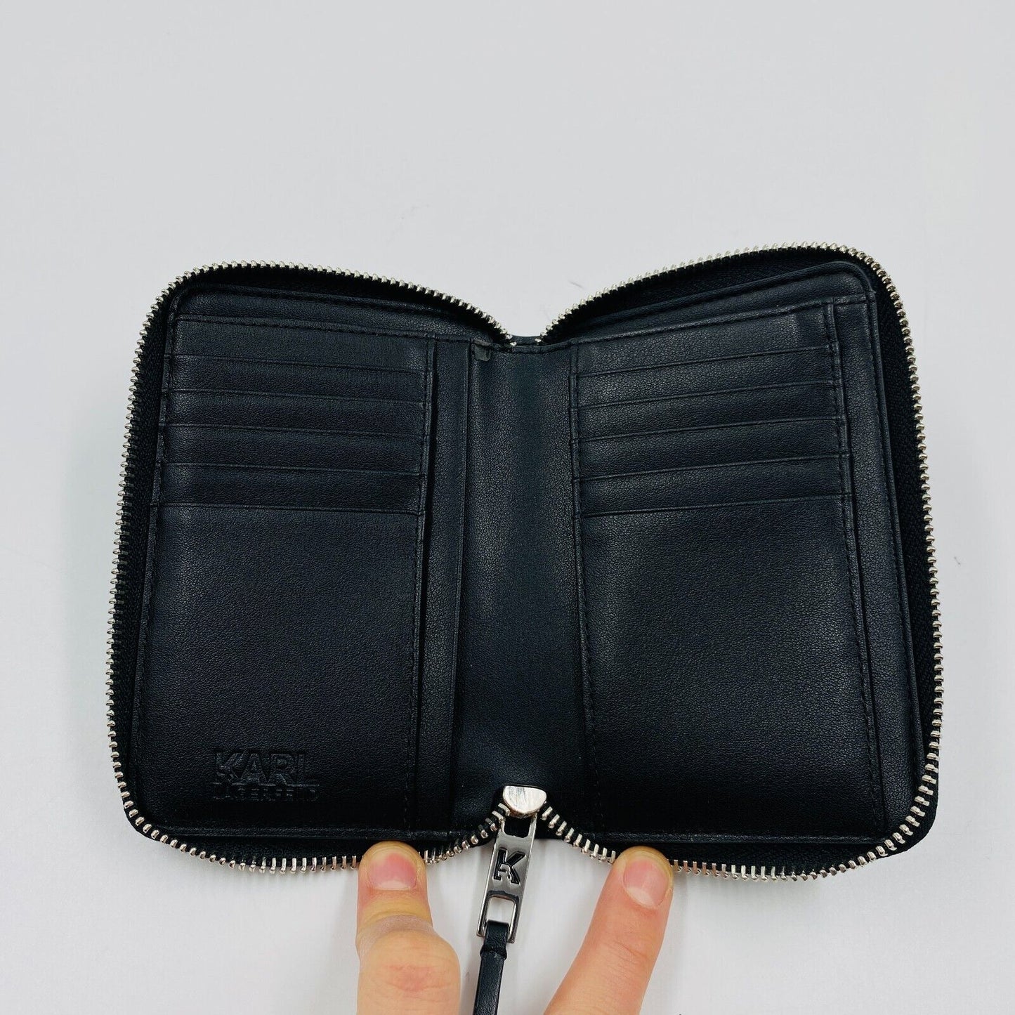 Karl Lagerfeld Black Women Zip Around Cow Leather Wallet