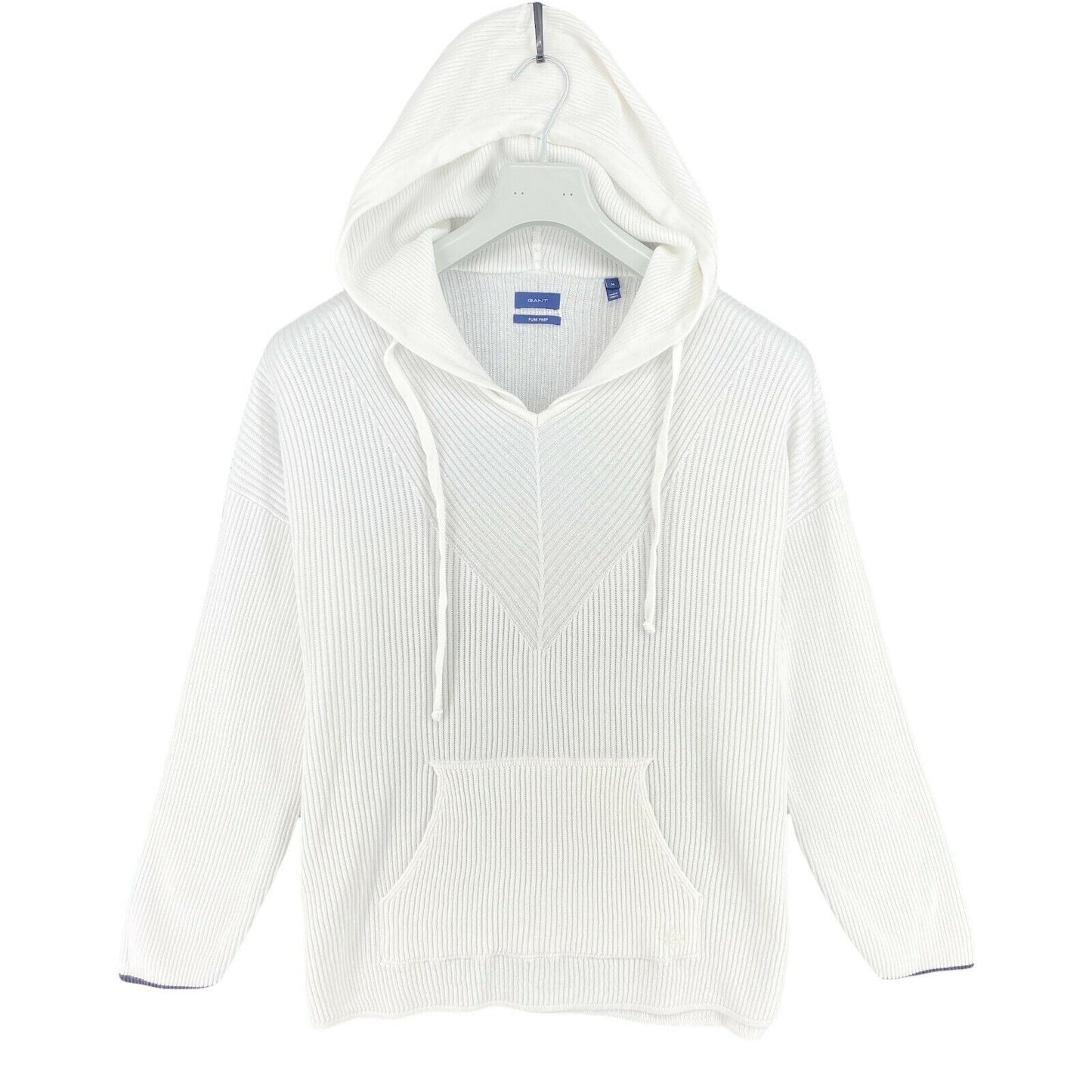 GANT White Pure Prep Hooded V Neck Oversized Sweater Jumper Size M