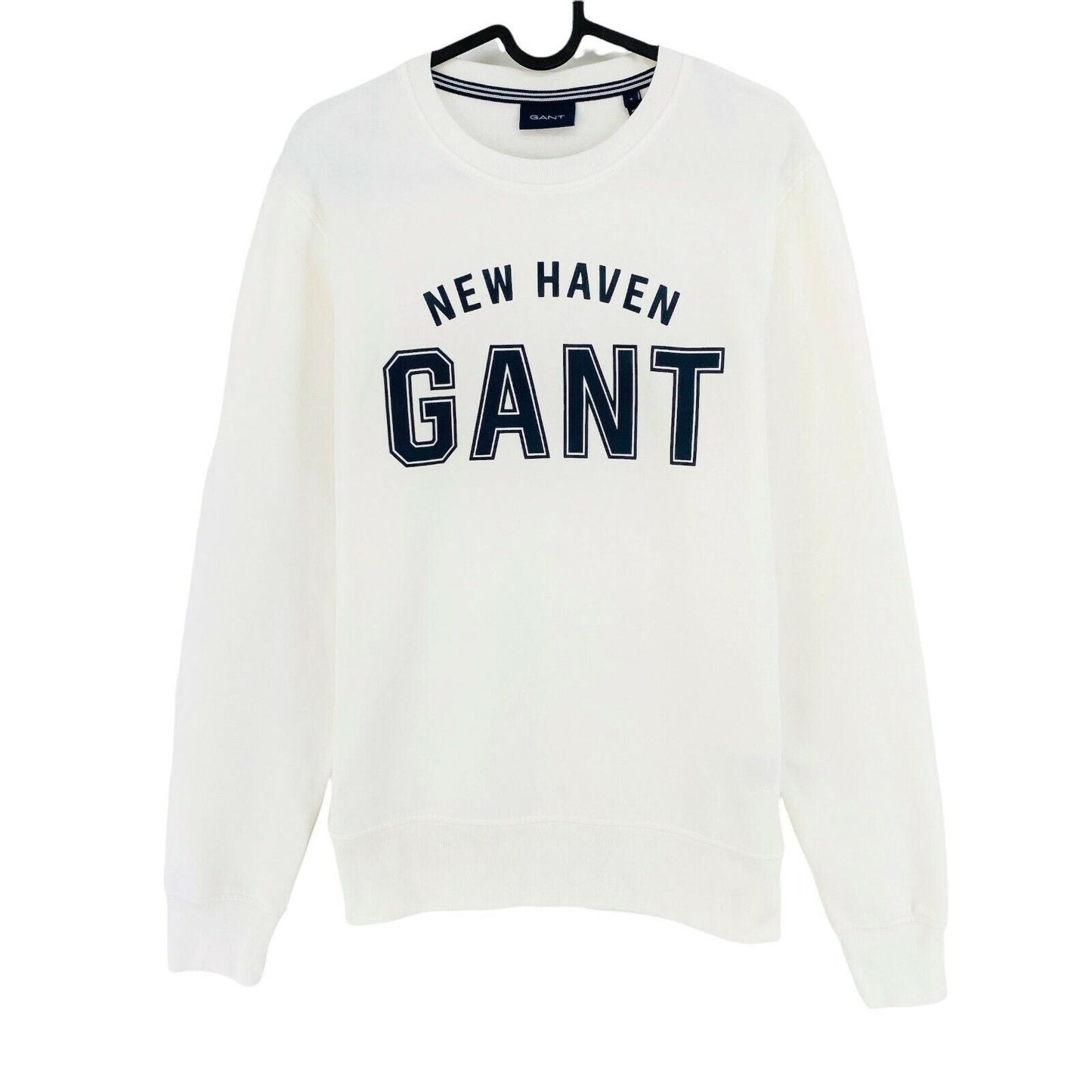 GANT Weißer Pullover mit Rundhalsausschnitt und Logo, Größe S