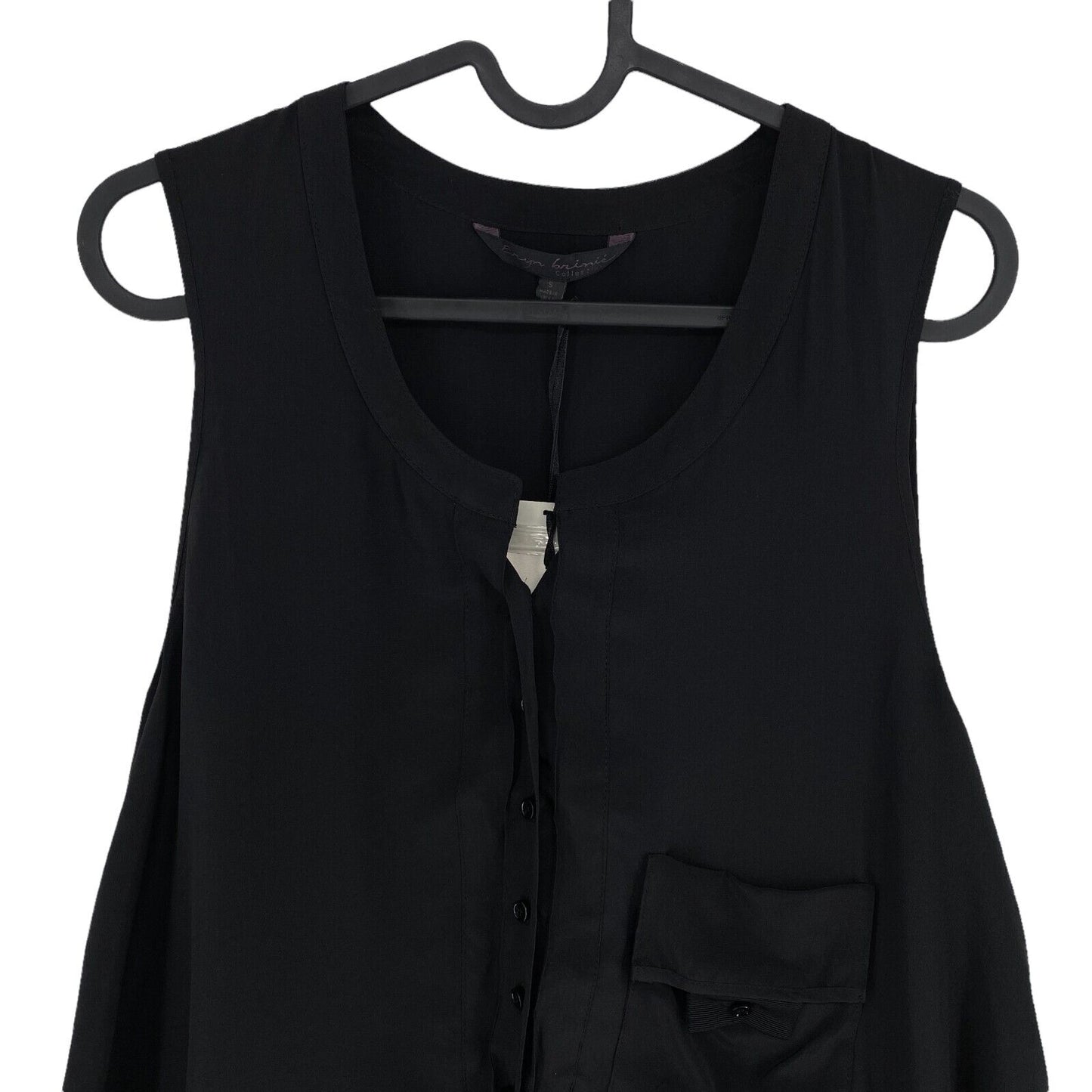 RPR 154 € ERYN BRINIE Noir 100% Soie Haut Sans Manches Col Rond Blouse Taille SM