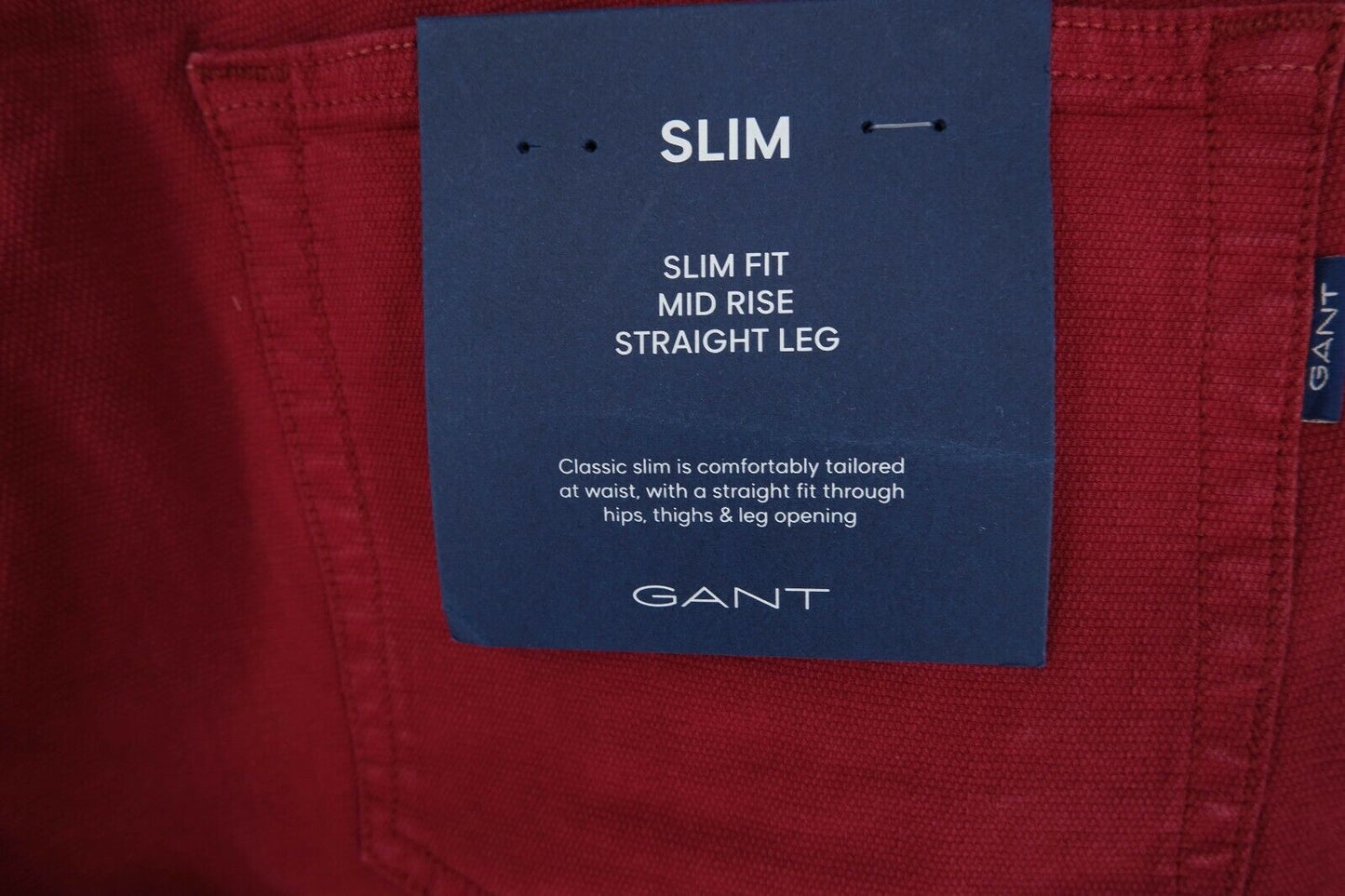 GANT Mahogny Red Canvas Slim Fit Jeans Size W33 L34