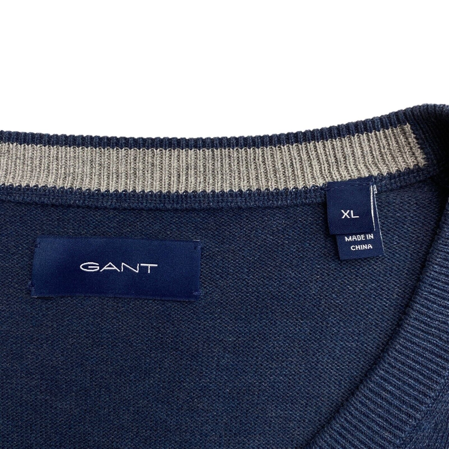 GANT Navy Blue 100% Cotton V Neck Sweater Jumper Size XL