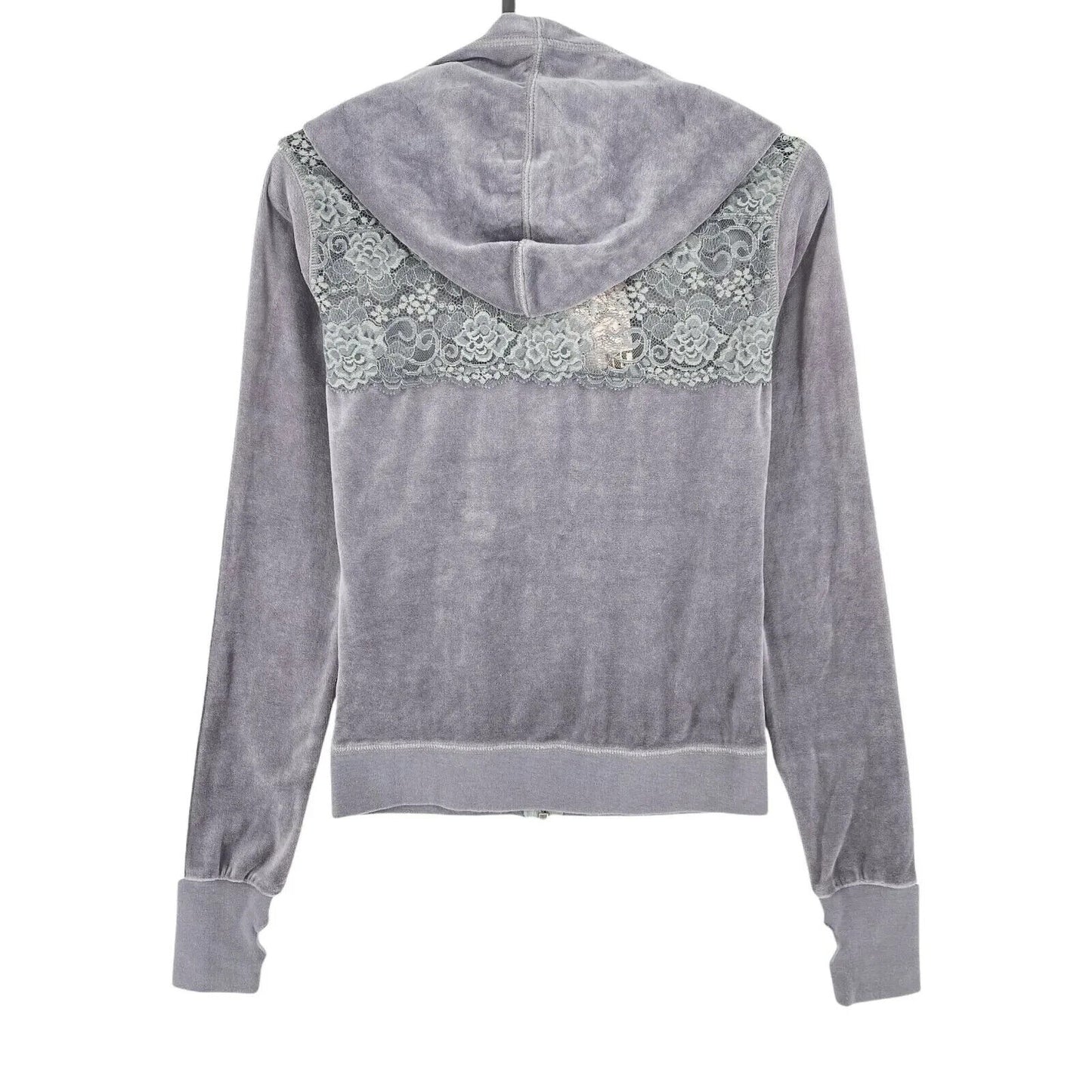 JLO By Jenifer Lopez Women Grey Velvet Full Zip Sweat Hoodie Jumper Size S UK 10