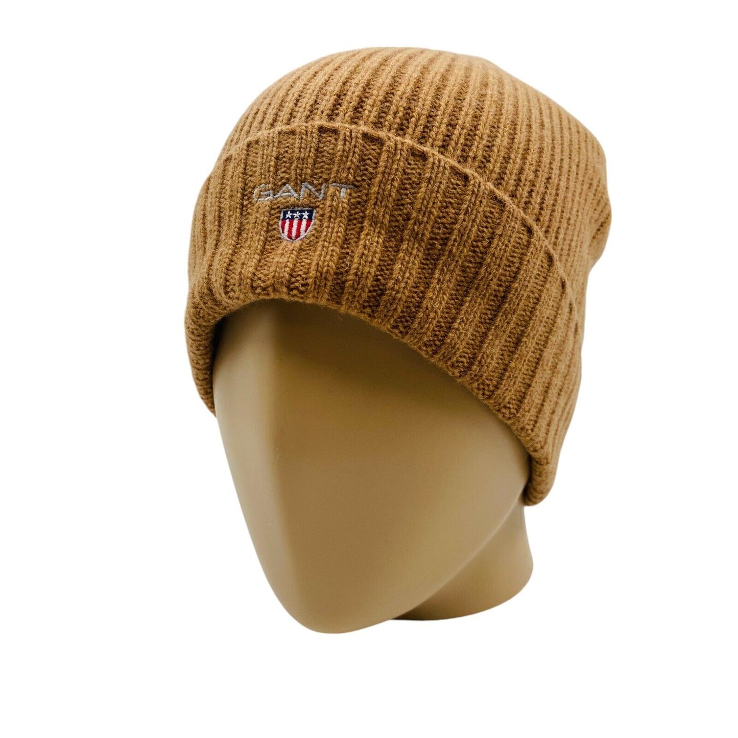 GANT Unisex Adult Brown Wool Blend Lined Beanie Winter Hat One Size