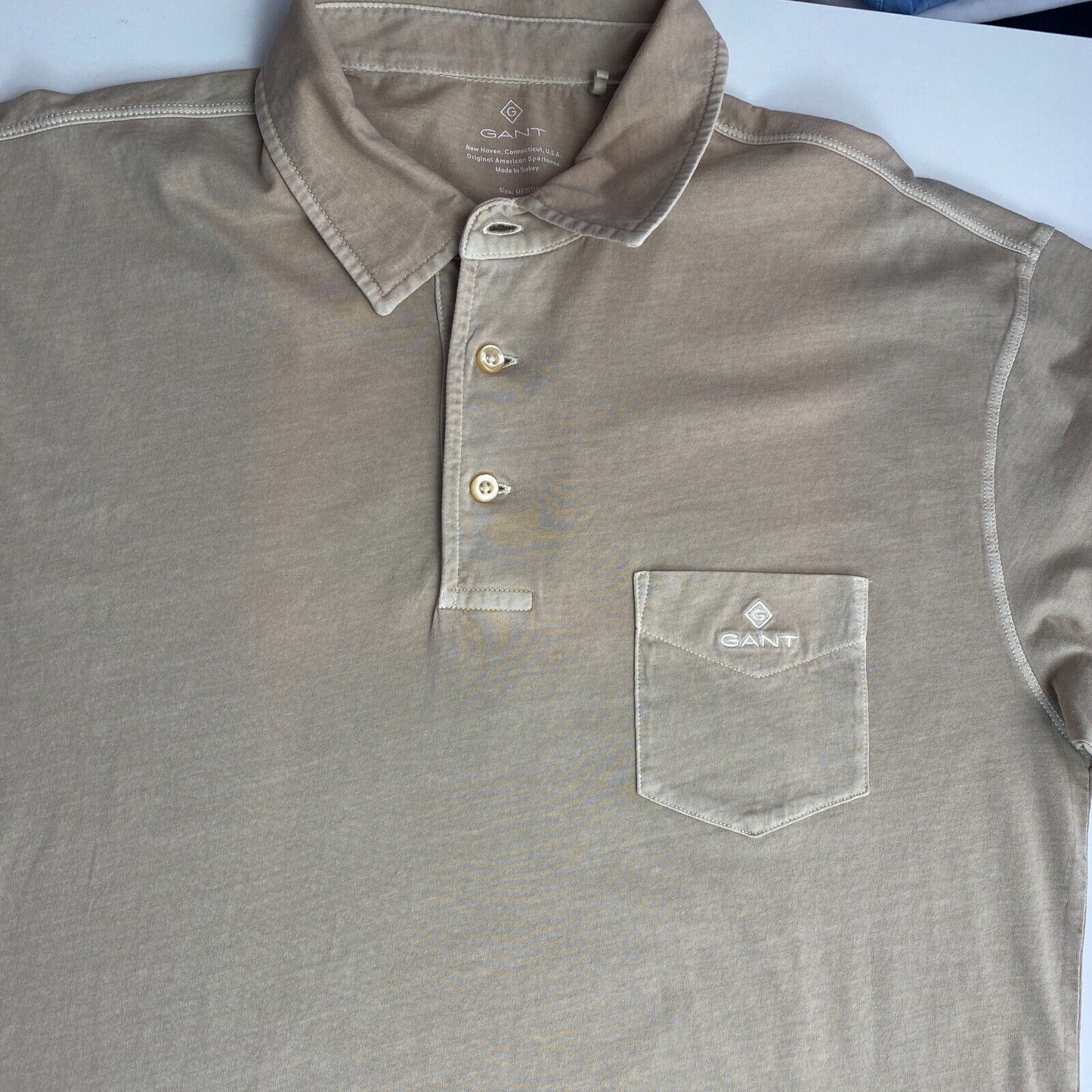 GANT Men Light Brown Sun Faded Jersey Short Sleeves Polo Shirt Size M