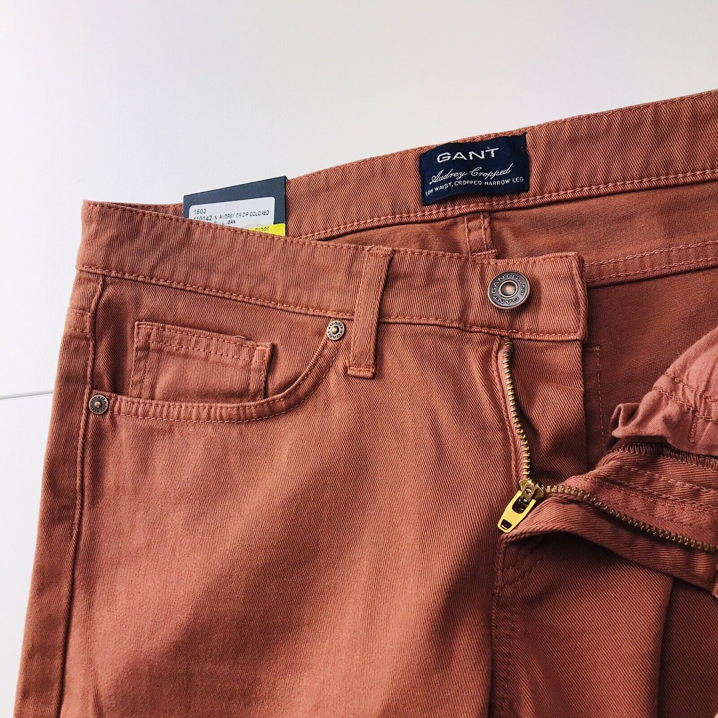 €169 GANT AUDREY Women Brown Orange Low Waist Narrow Leg Fit Cropped Jeans W27