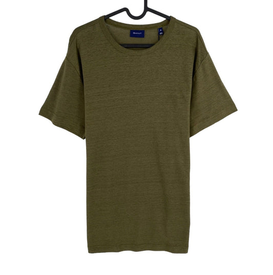 GANT Men Green Linen Regular Fit Crew Neck Short Sleeves T-Shirt Size M