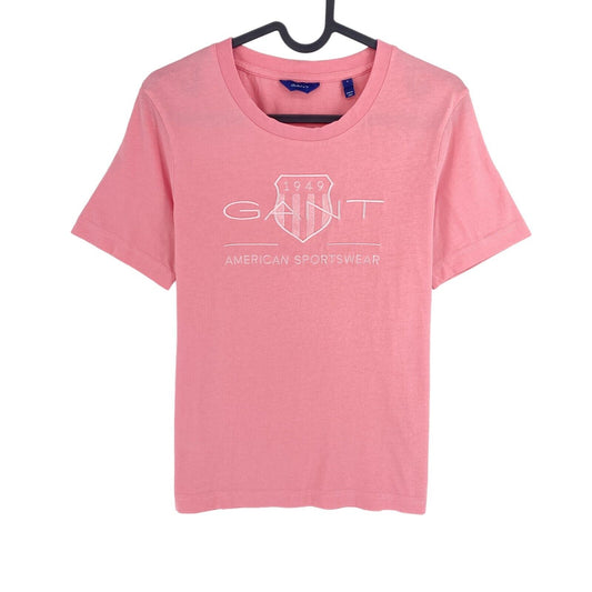 GANT Women Pink Tonal Archive Shield Crew Neck SS T Shirt Size M