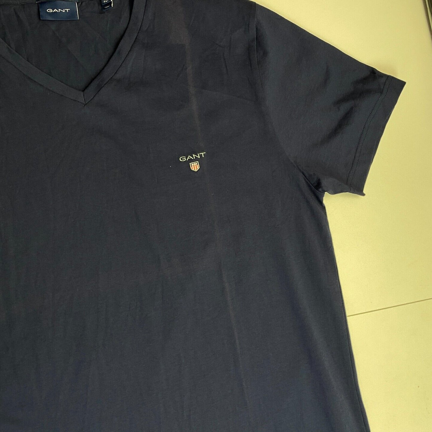 GANT Men Navy Blue Original Slim Fit V Neck Short Sleeve T Shirt Size 2XL