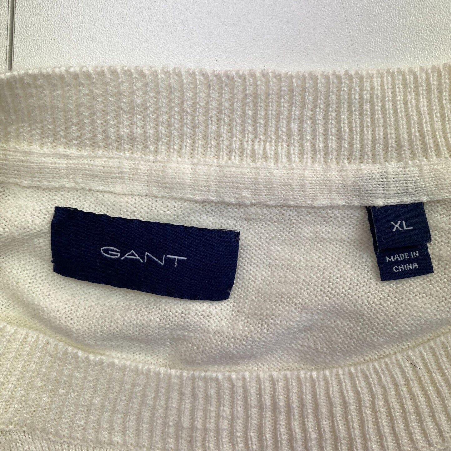 GANT Pullover mit Rundhalsausschnitt, weiß, gestreift, Größe XL