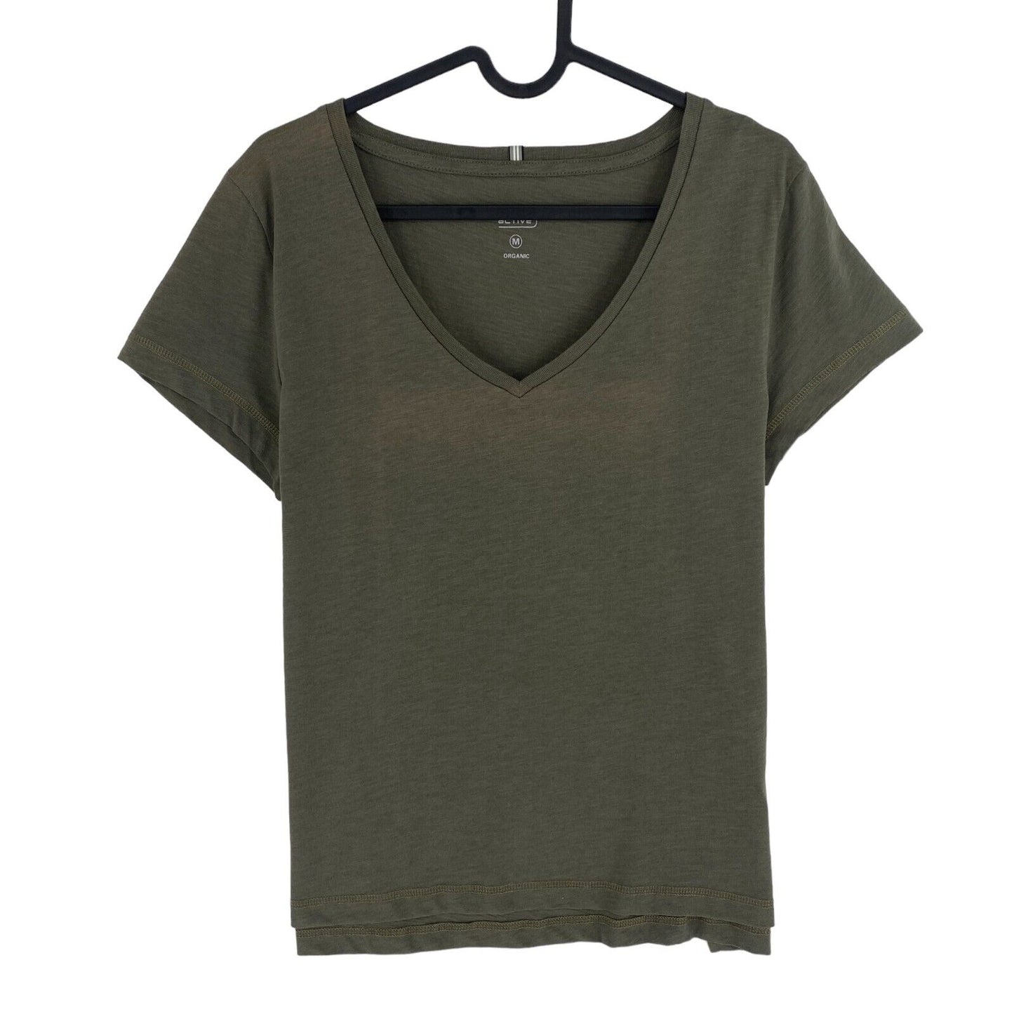 Camel Active Women Dark Green Solid V Neck Short Sleeves T Shirt Size M