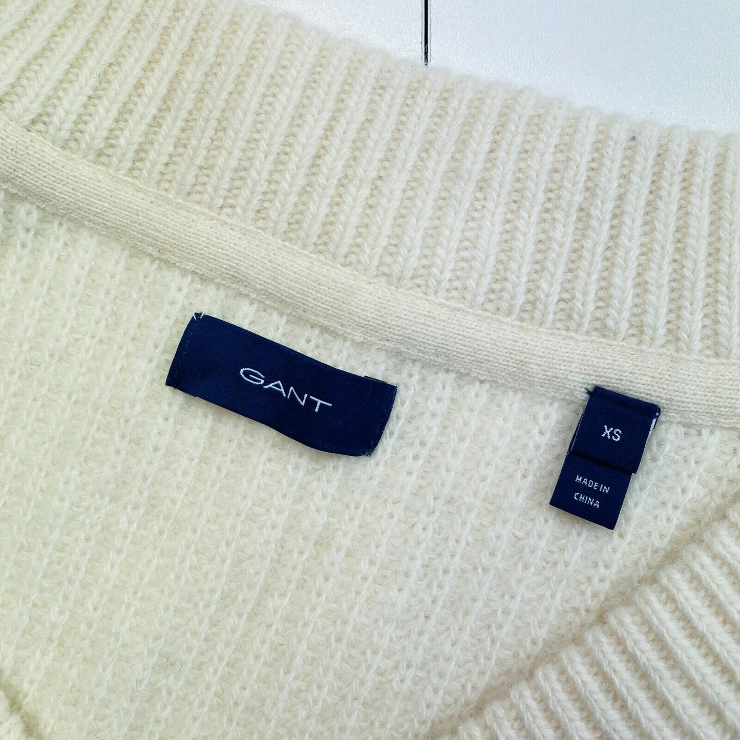 GANT Beige Wool Blend V Neck Jumper Sweater Size XS