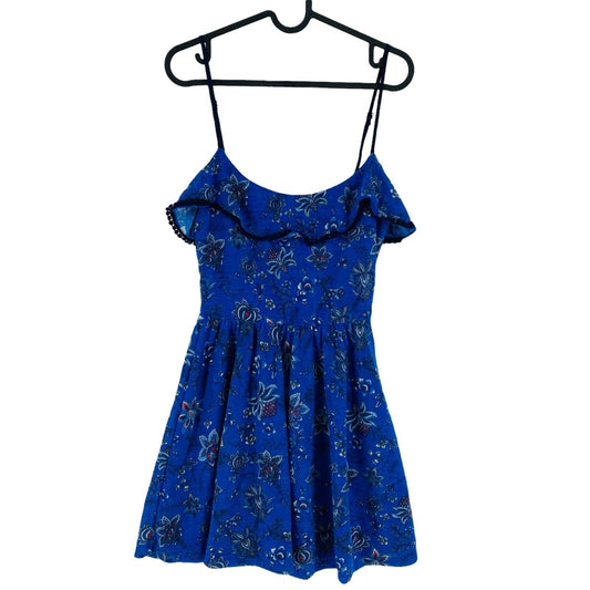 SPRINGFIELD Floral Marineblau Ärmelloses Rundhals Tank Kleid Größe S