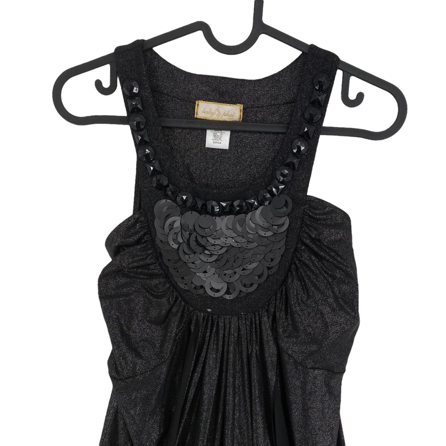 RPR €102 BABY PHAT Black Tie Sequin Sleeveless Round Neck Shift Dress Size S