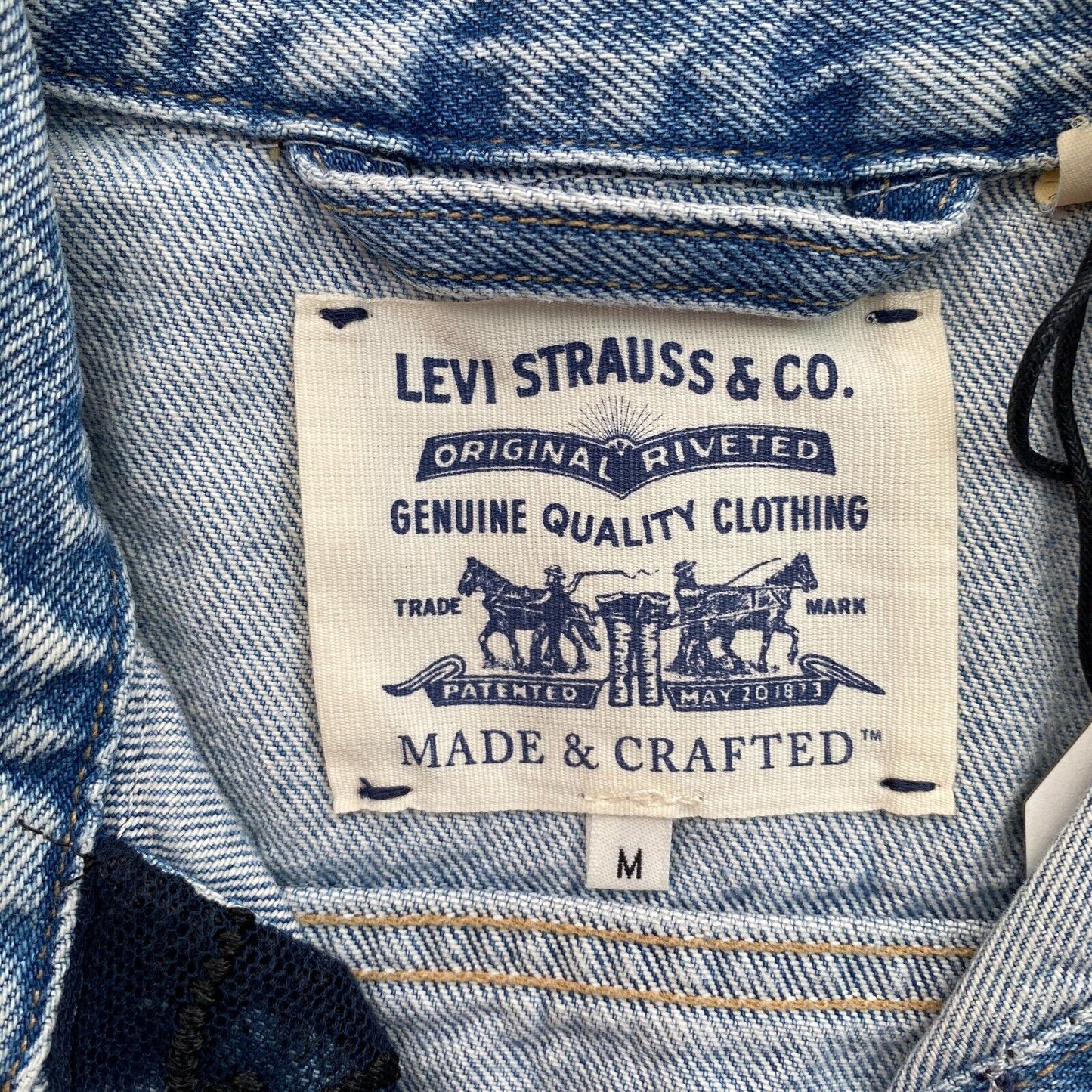 Levi`s Made & Crafted Women Blue Tulle Denim Trucker Jacket Coat Size M