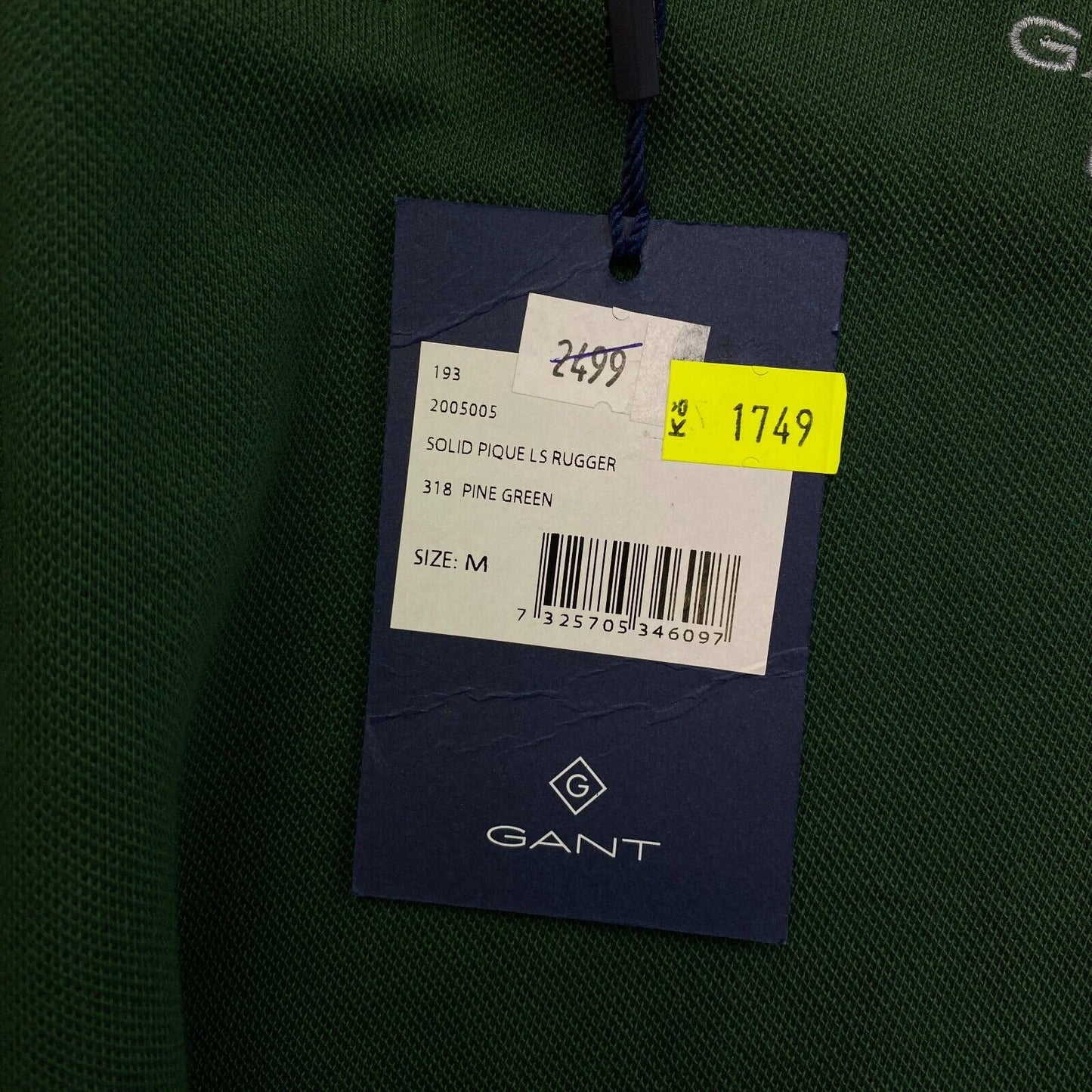 GANT Dark Green Solid Pique Rugger Long Sleeves Polo Shirt Size M