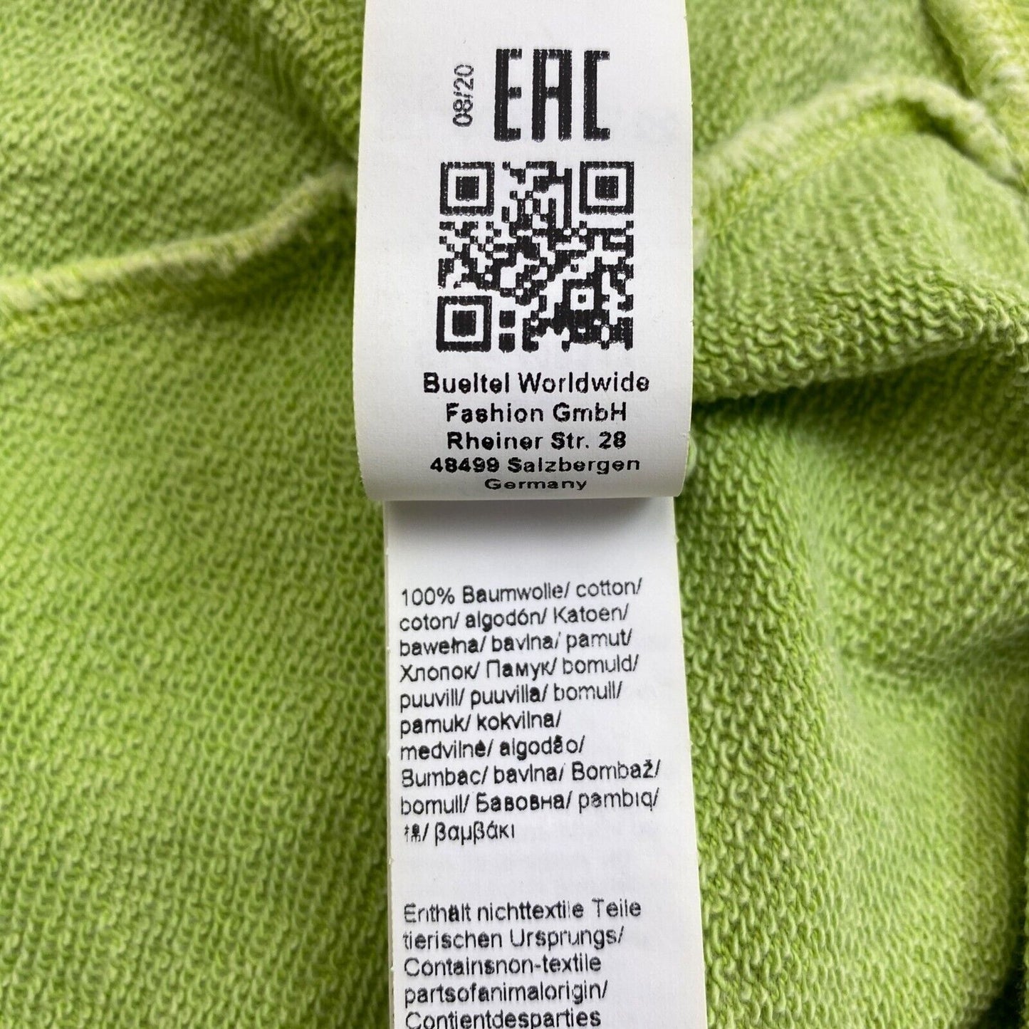 Camel Active Hellgrüner Pullover mit durchgehendem Reißverschluss und Kapuze, stückgefärbt, Größe XL