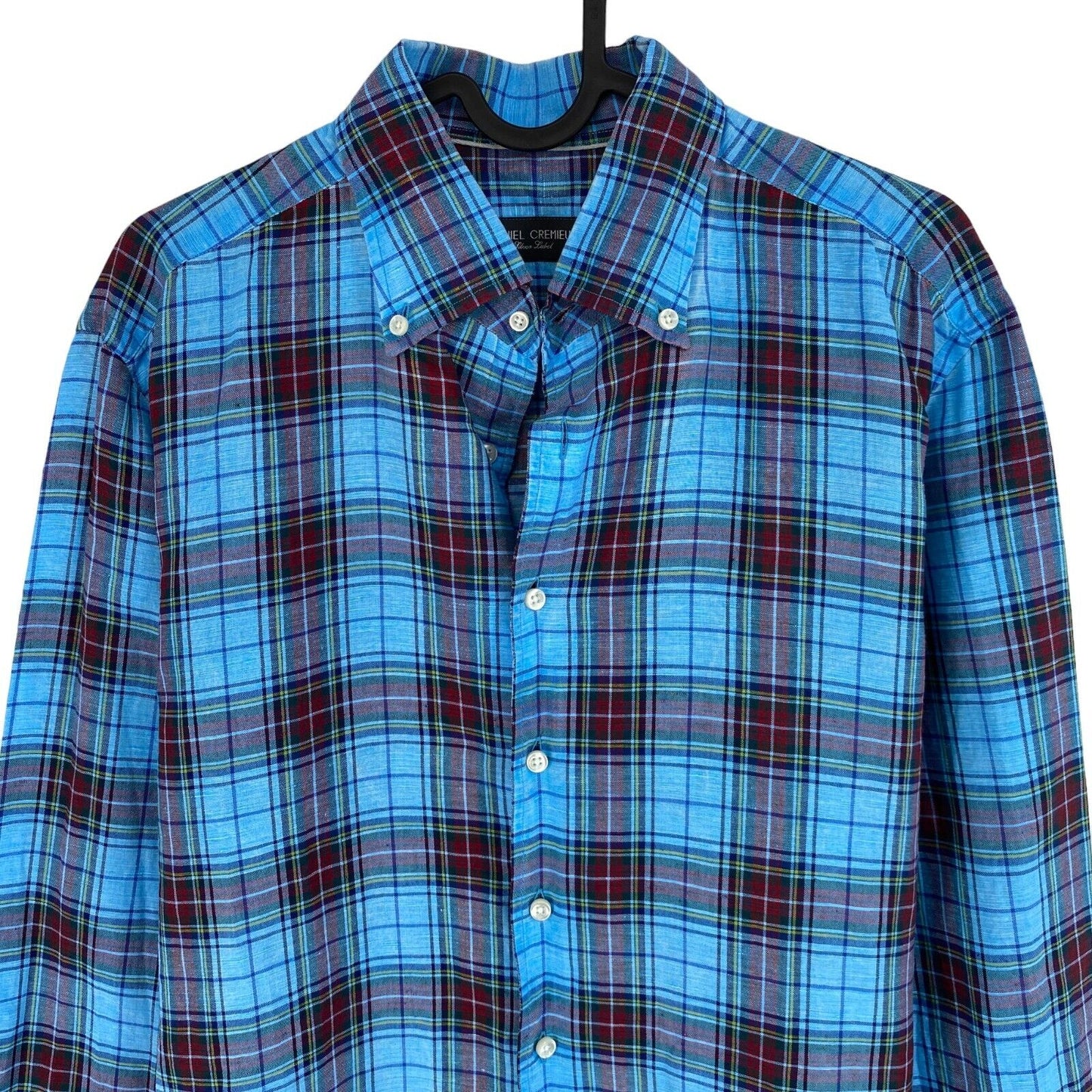 Daniel Cremieux Blue Plaid Linen Cotton Shirt Size L