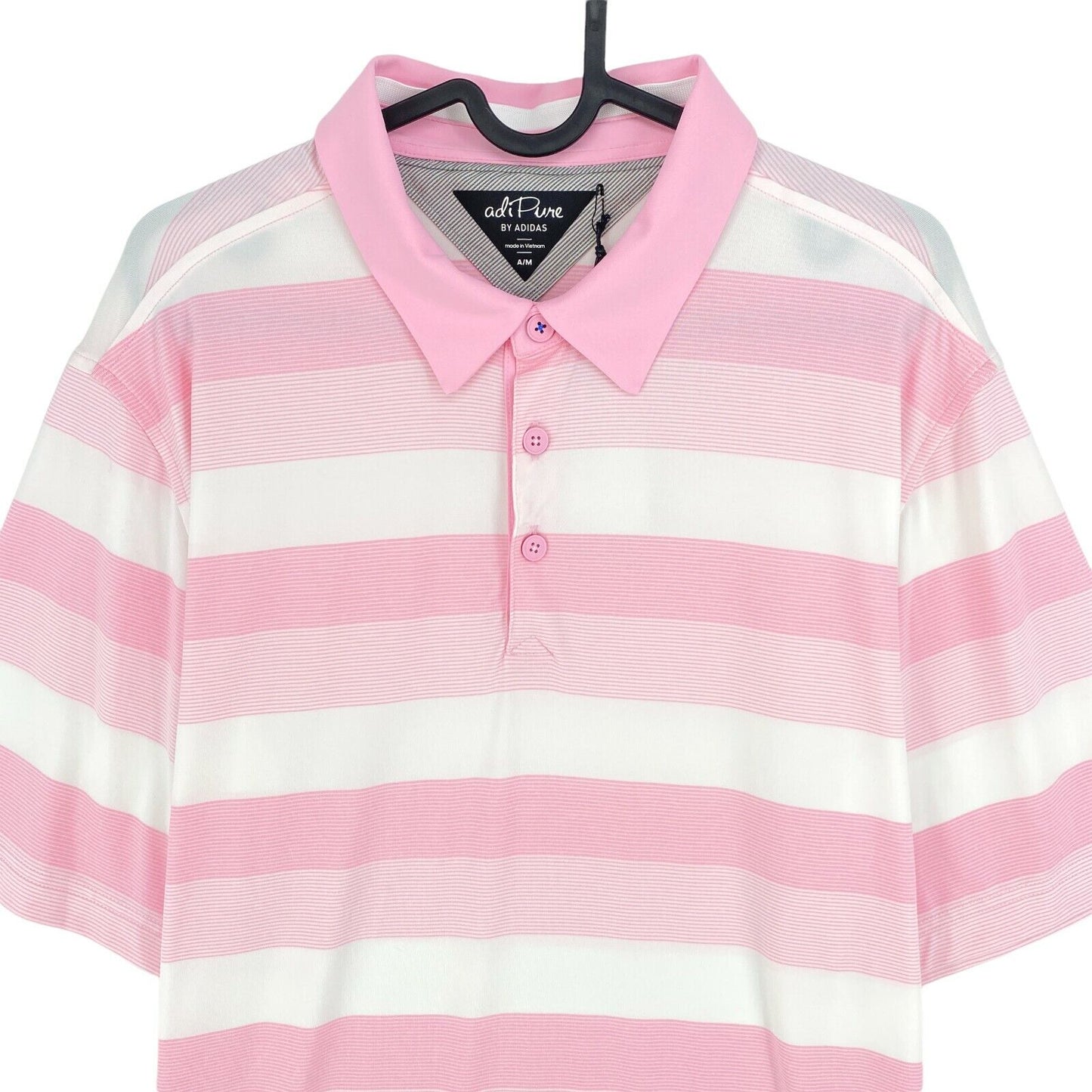 Adidas Adipure Golf Pink Striped Polo Shirt Size M