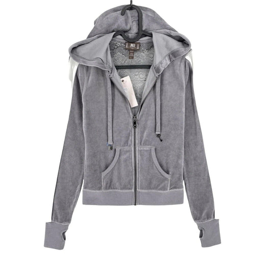 JLO By Jenifer Lopez Women Grey Velvet Full Zip Sweat Hoodie Jumper Size S UK 10