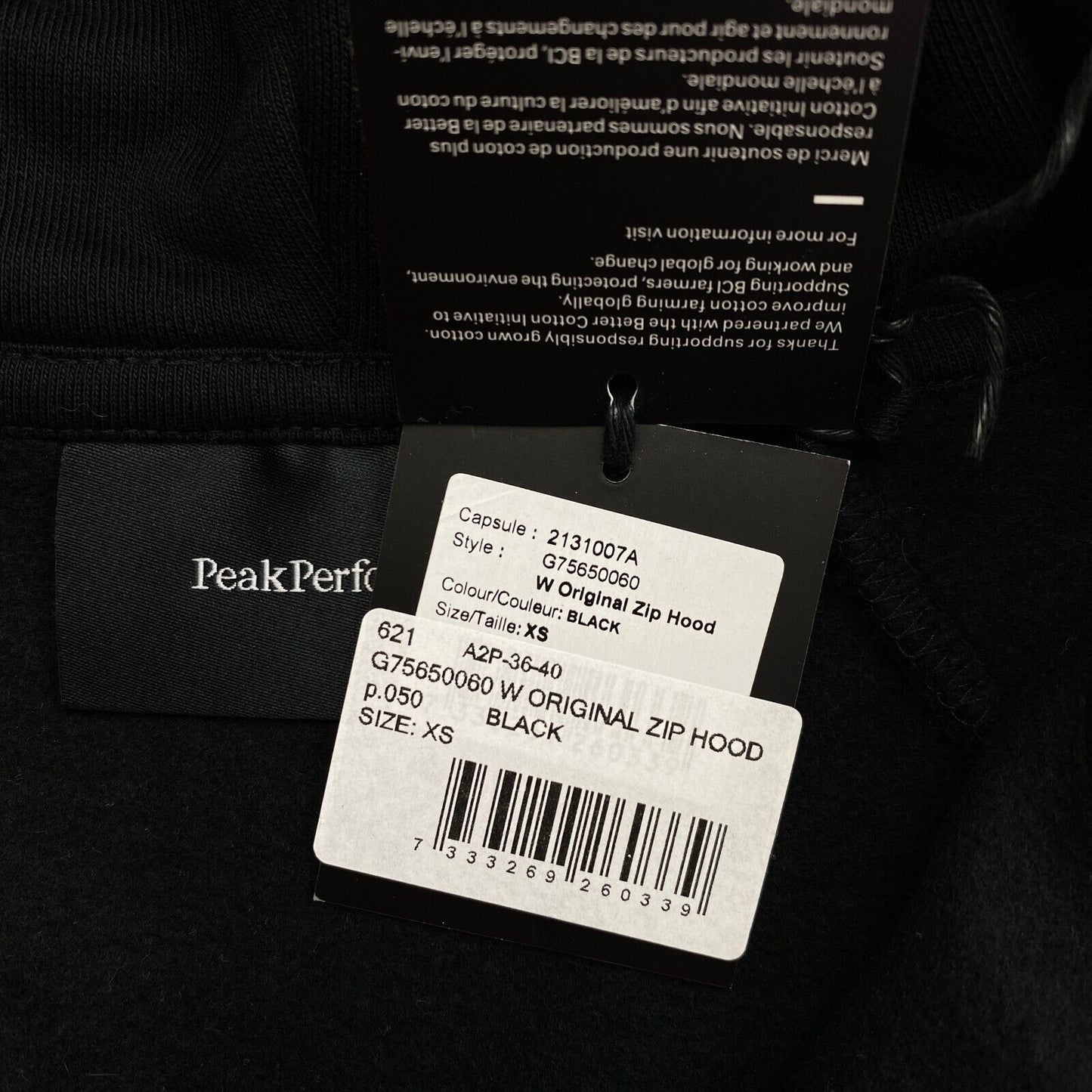 PEAK PERFORMANCE Black W Original Zip Hoodie Size XS