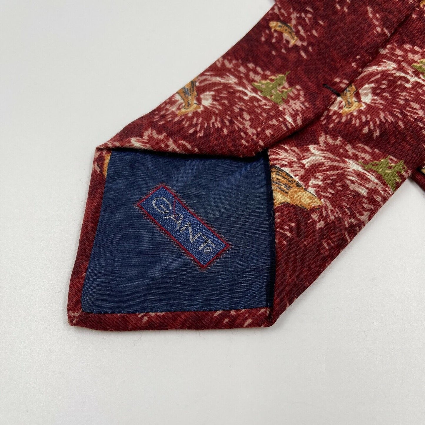 Vintage GANT Red Fish Ornament 100% Wool Tie