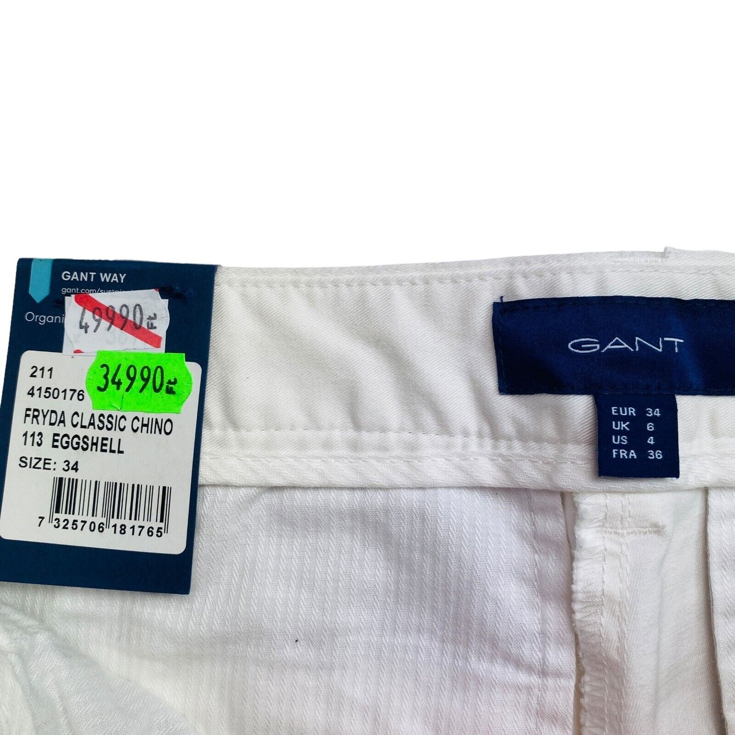 GANT Pantalon chino classique Fryda blanc Taille EU 34 UK 6 US 4