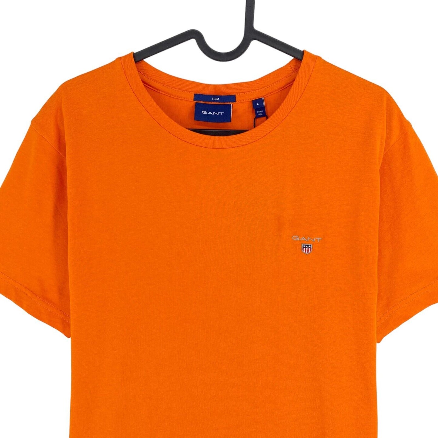 GANT Men Orange Original Slim Fit Crew Neck Short Sleeves T-Shirt Size L