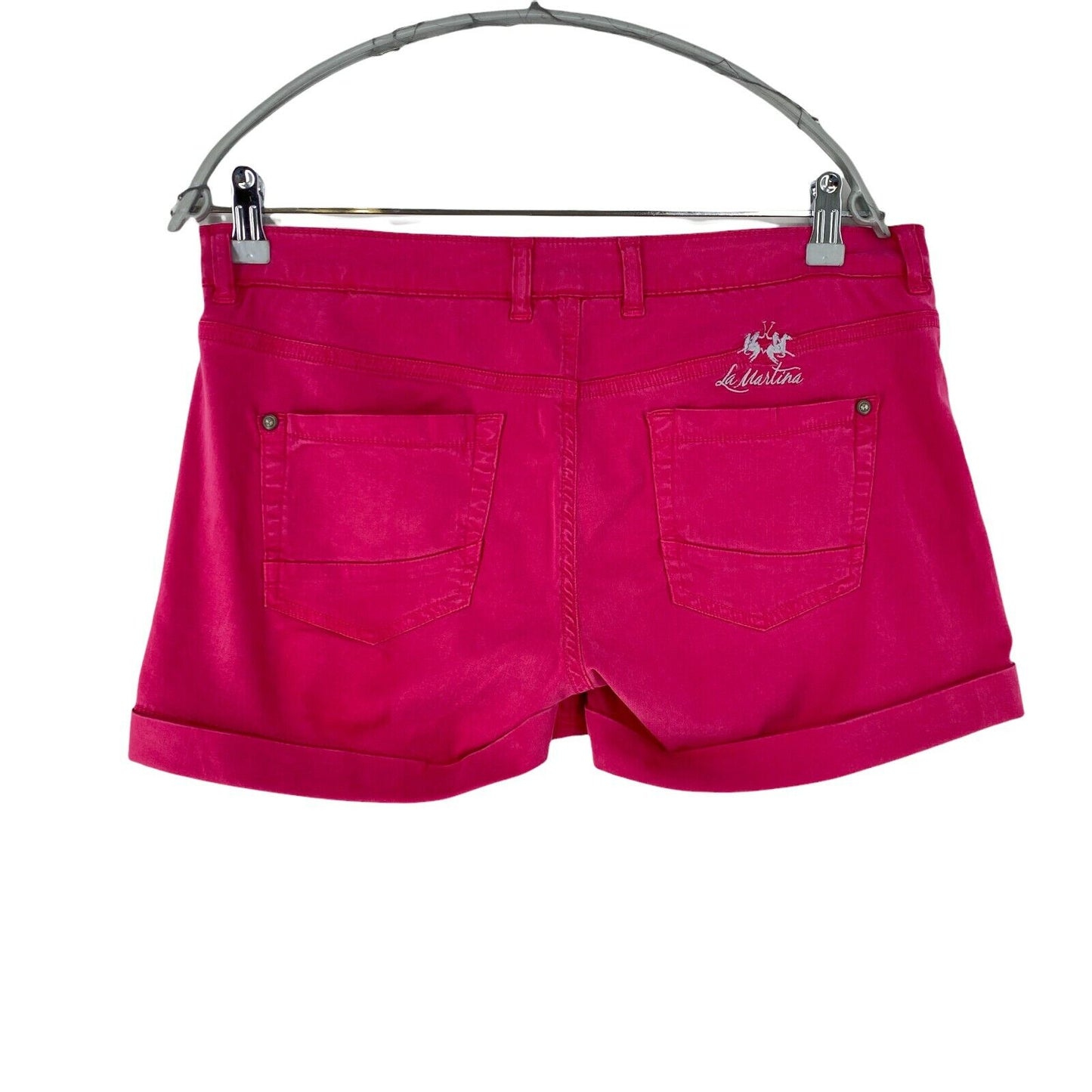 LA MARTINA Women Dark Pink Stretch Lyocell Bermuda Chino Shorts Size W31