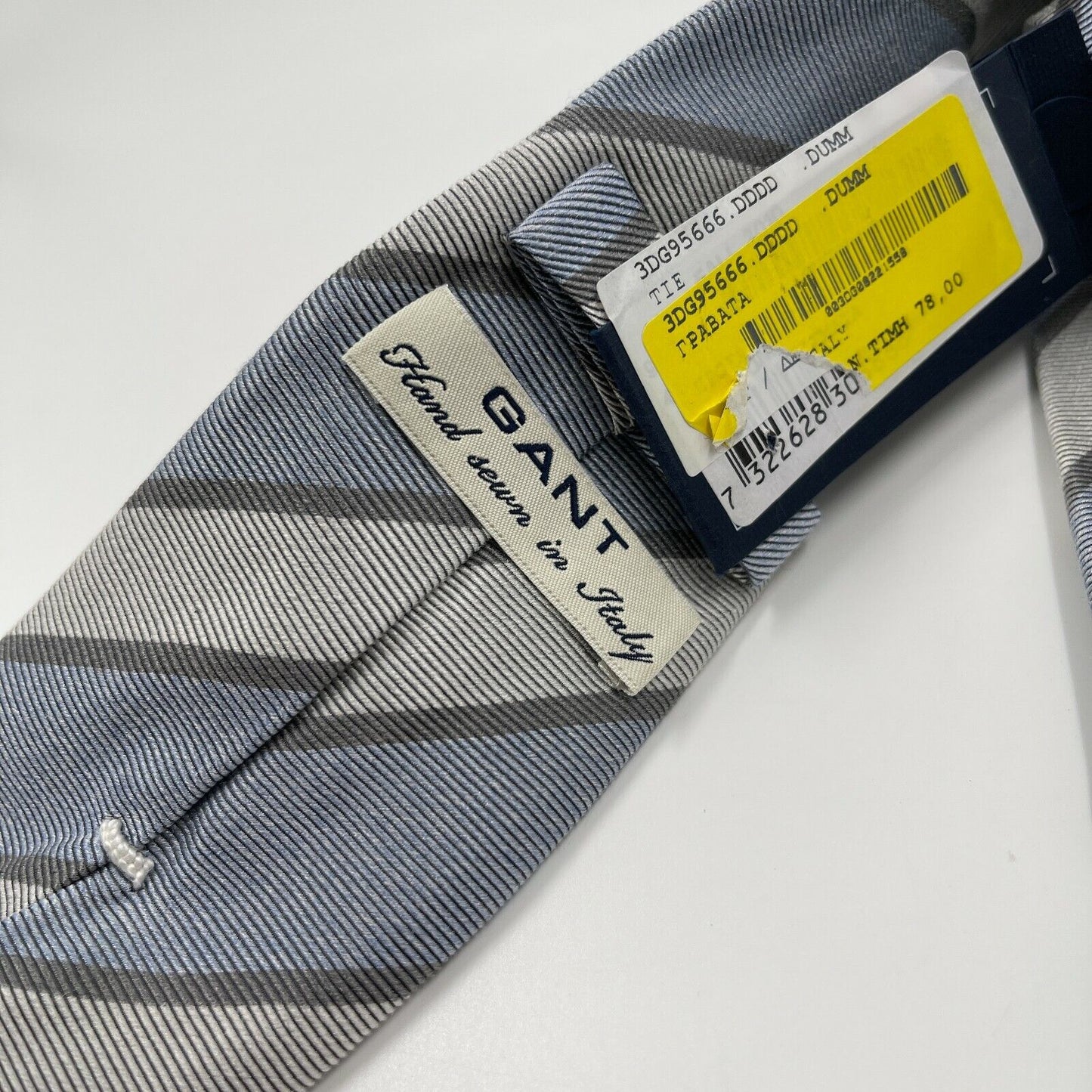 GANT Blue Grey Striped 100% Silk Tie Hand Sewn In Italy