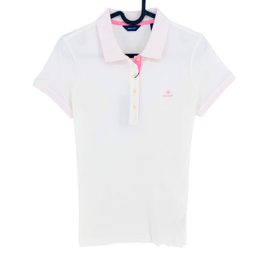 GANT White Contrast Collar Pique Polo Shirt Size XS