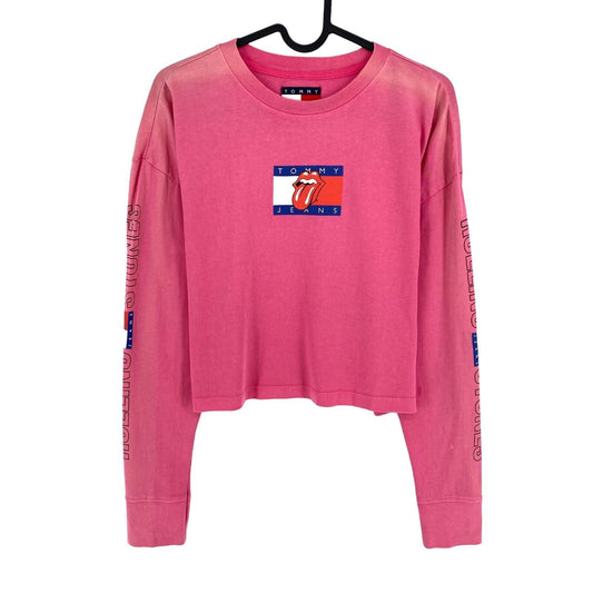 Tommy Hilfiger Jeans Pink Abo TJW Rolling Stones Crop T Shirt Size M