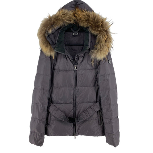 Emporio Armani Gris Foncé Ceinturé À Capuche Doudoune Manteau Taille L