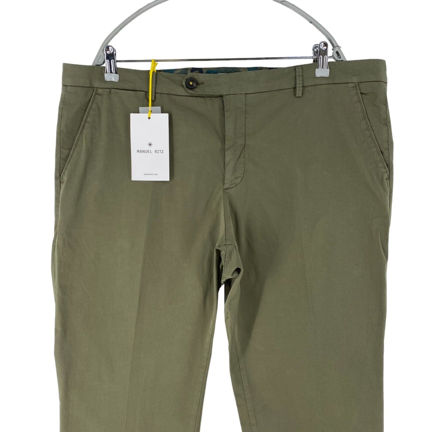 MANUEL RITZ Khaki Dark Green Slim Fit Chino Trousers Size EUR 60 W42