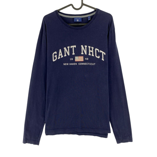 GANT Navy Blue Logo Long Sleeves Crew Neck T Shirt Size M