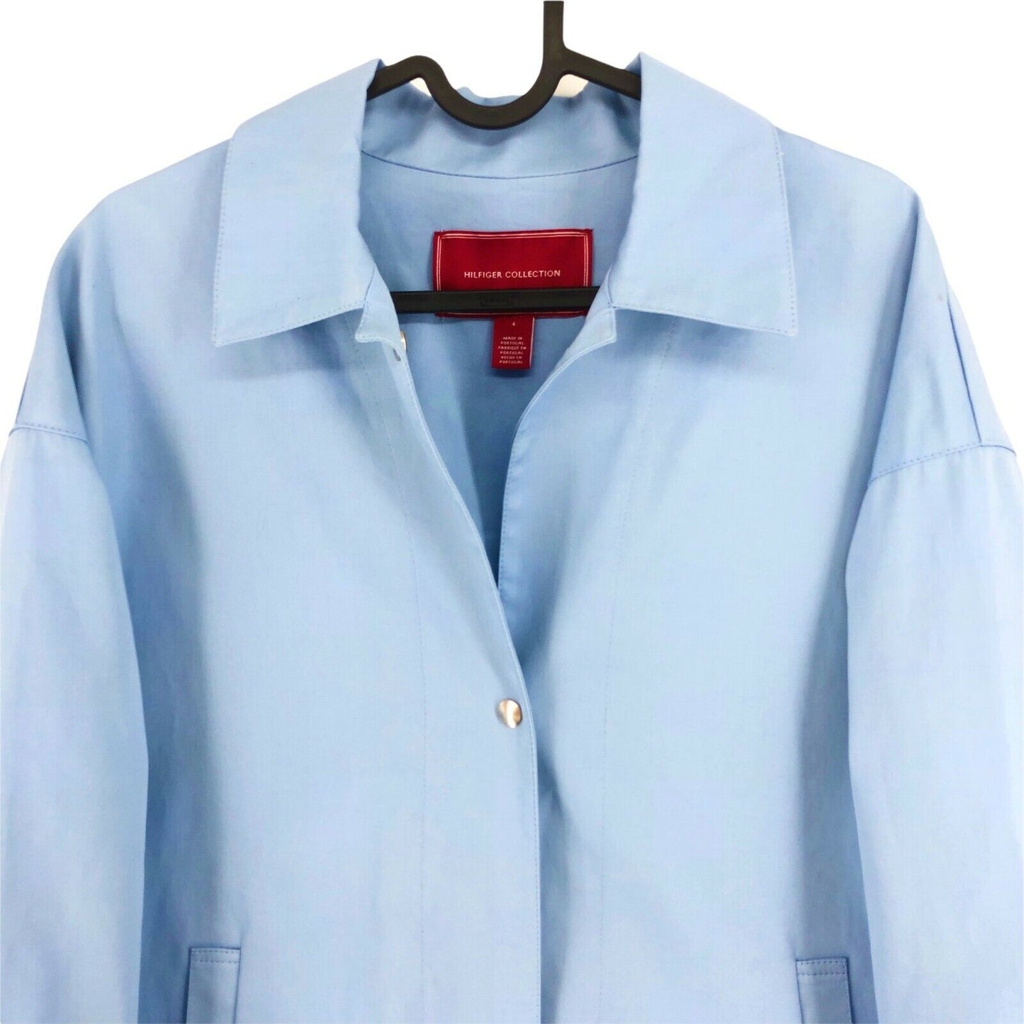 TOMMY HILFIGER COLLECTION Light Blue Long Oversized Rain Jacket Coat Size 36