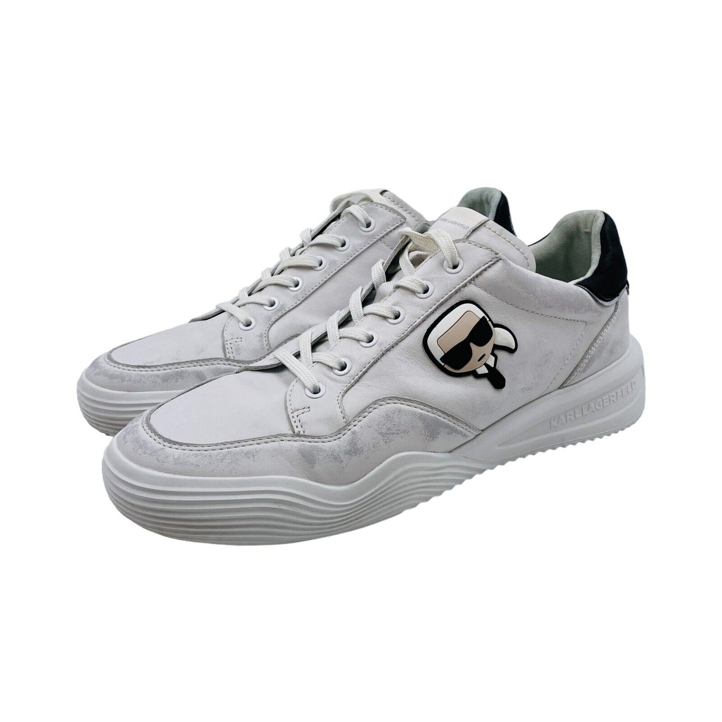 KARL LAGERFELD Men White Leather Ikonik Low Lace Sneakers Size EU 46 UK 12 US 13