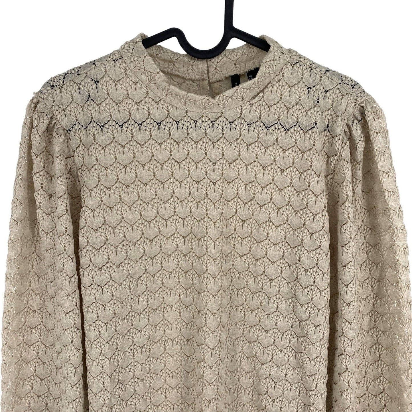 VERO MODA Women Dark Beige BECCA High Neck Lace Long Sleeves Top Size L