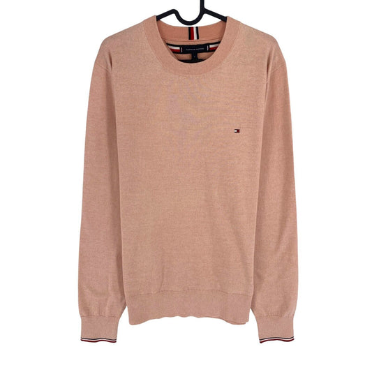 Tommy Hilfiger Jeans Men Dusty Pink Tipped Crew Neck Jumper Sweater Size L