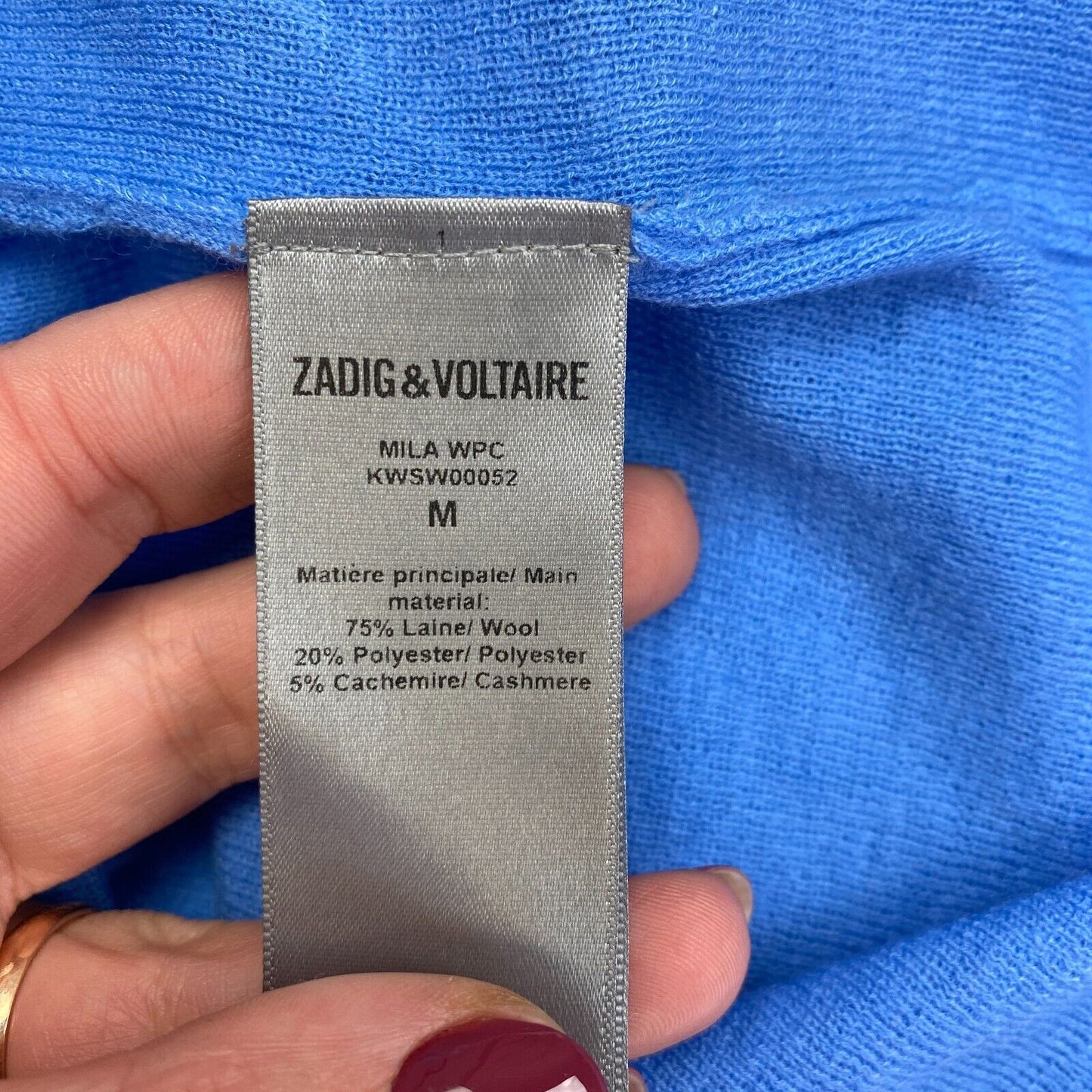 Zadig & Voltaire Women Blue Wool Cashmere Blend Scoop Neck Jumper Sweater Size M