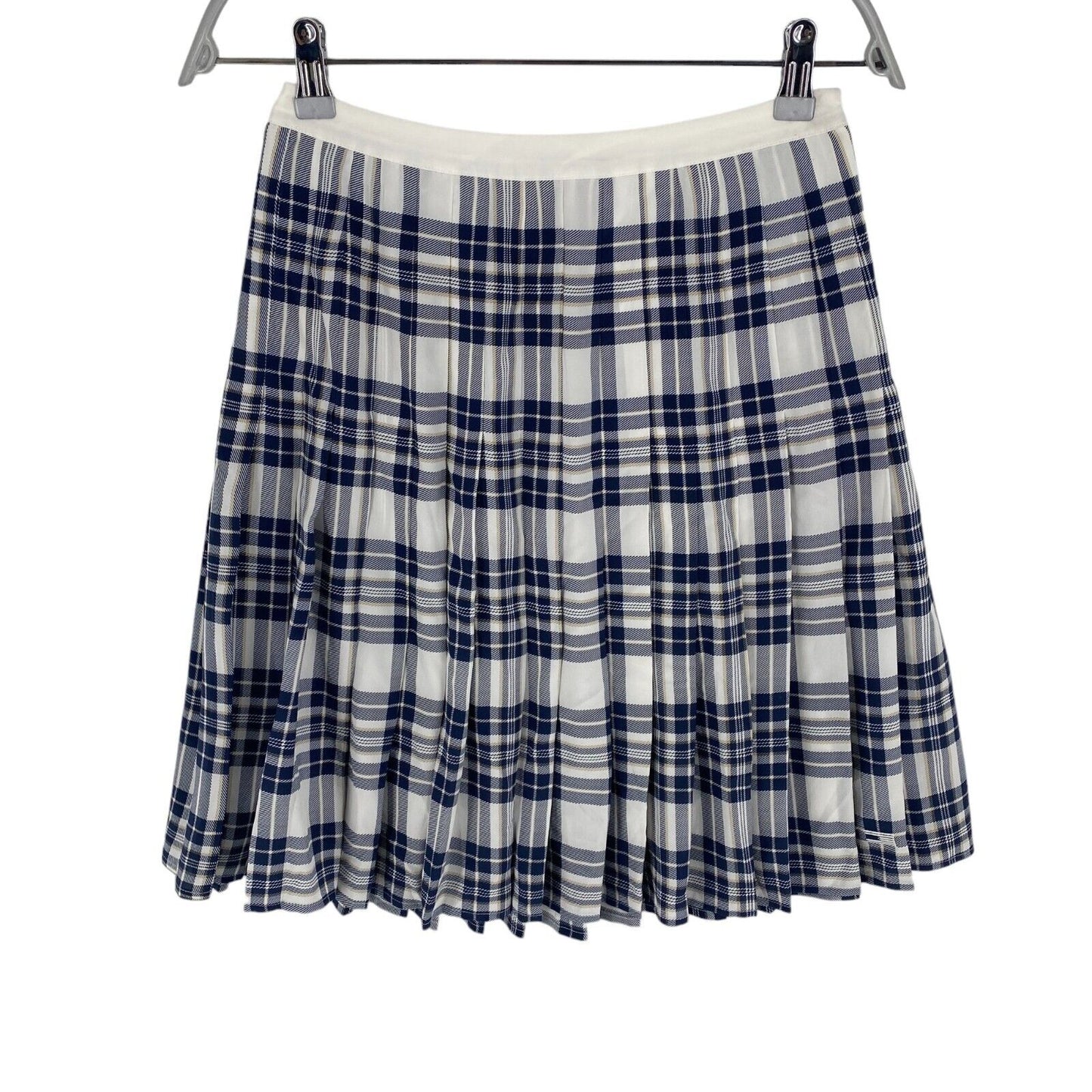 Tommy Hilfiger Women Blue Icon Silk Pleated Plaid Skirt Size EU 32 W27