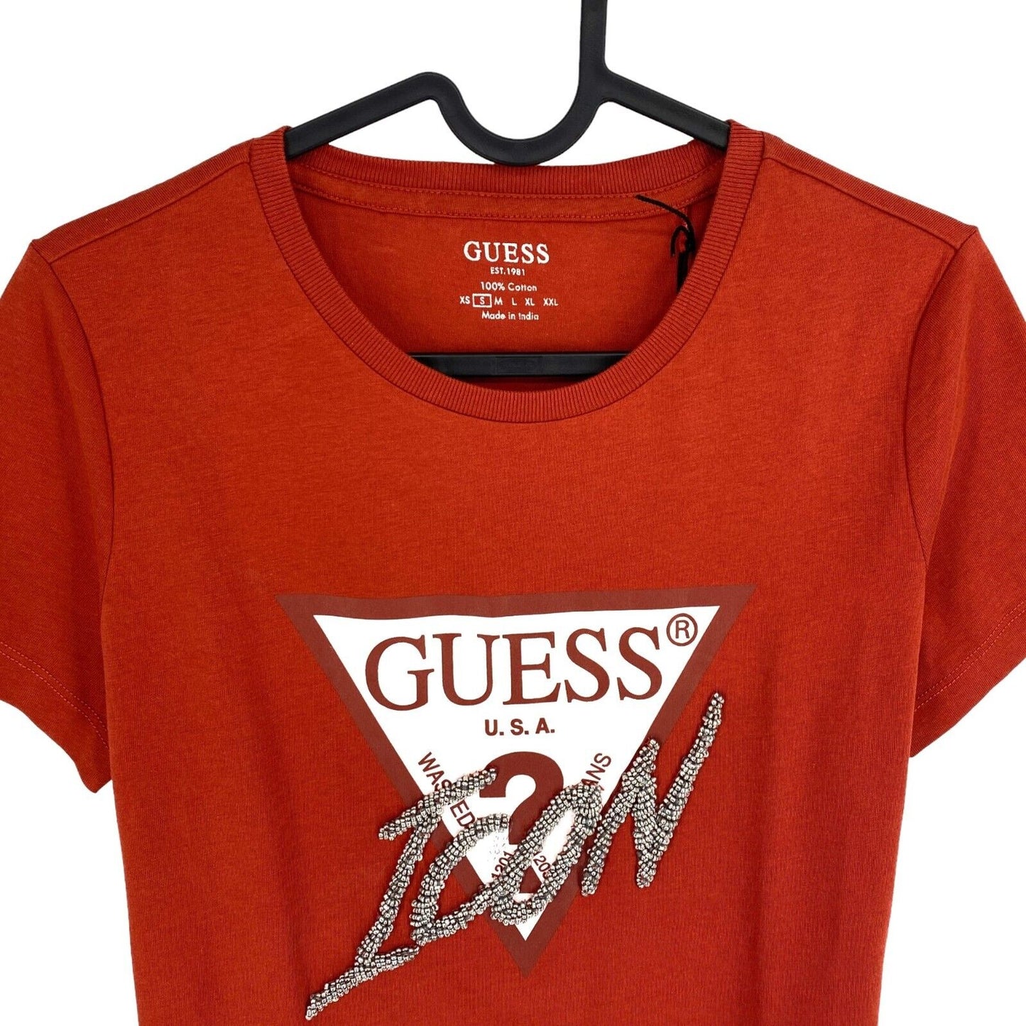 GUESS Women Brown Logo Crew Neck Short Sleeves T Shirt Size S